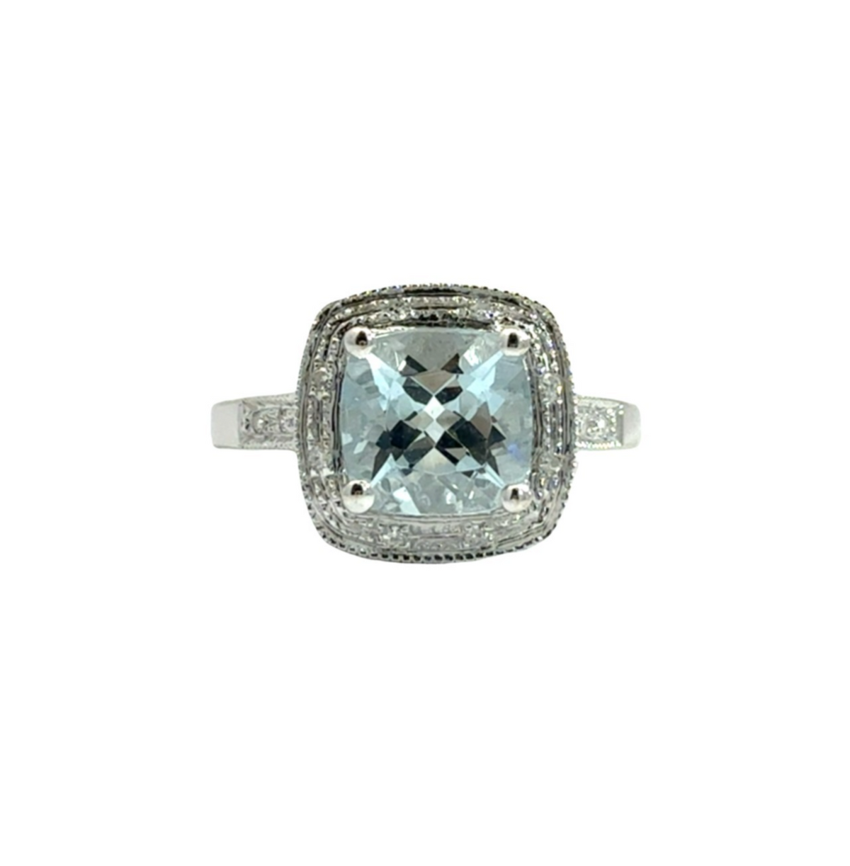 14k White Gold 1.18tcw Aquamarine &amp; 0.06cttw Diamond Halo Ring Size 60