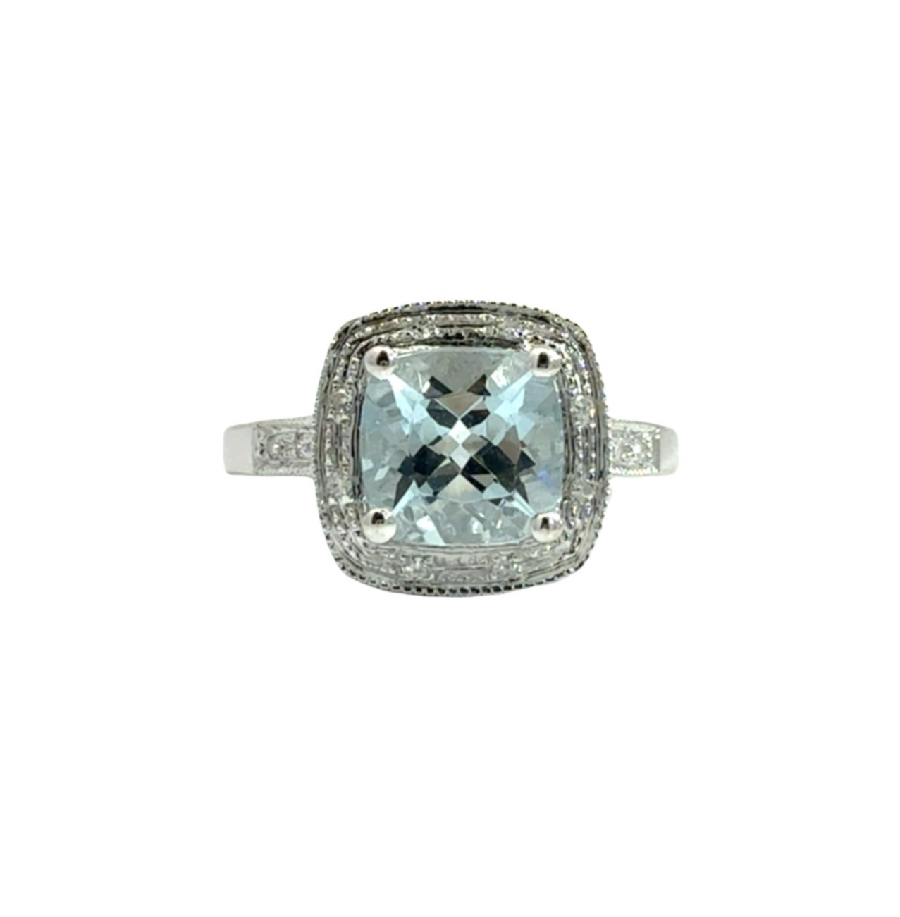 14k White Gold 1.18tcw Aquamarine & 0.06cttw Diamond Halo Ring Size 60