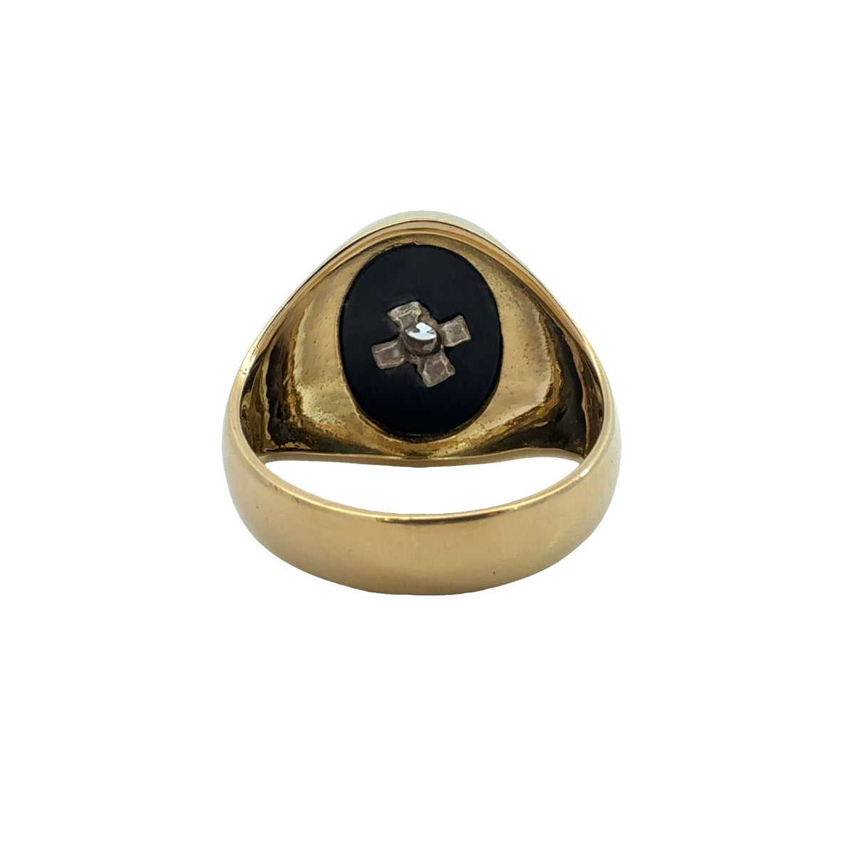 18k Yellow Gold Black Inlay & 0.17ctw Diamond Signet Ring Size 9.753