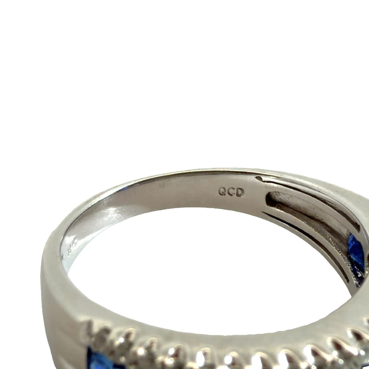 14k White Gold Princess Cut 0.99cttw Sapphire & 0.38cttw Diamond Band Ring 75