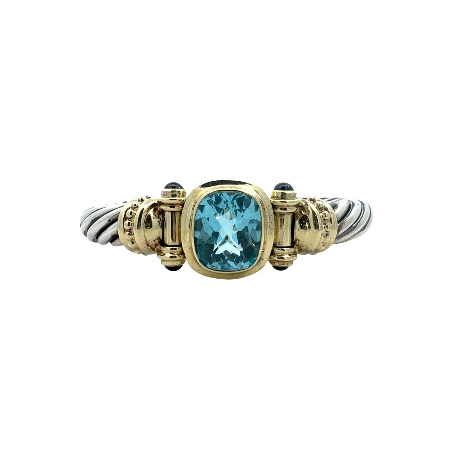 David Yurman Sterling Silver Two Tone Blue Topaz and Garnet Hinged Bangle1
