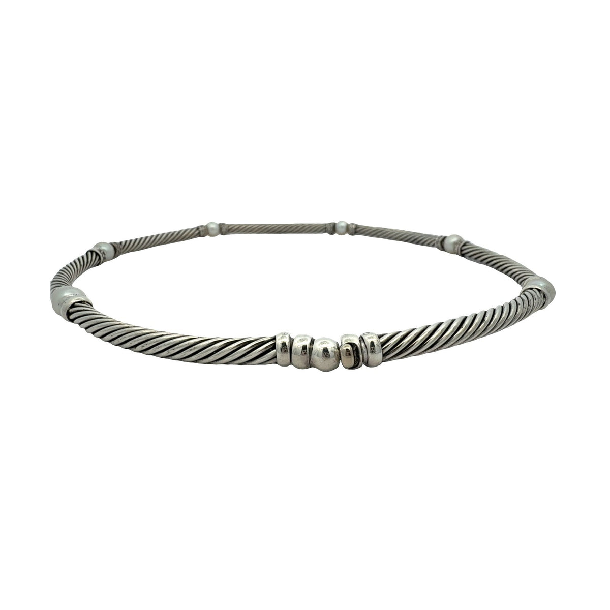 David Yurman Sterling Silver Pearl & 0.64cttw Diamond Hampton Cable Choker 15.5"4