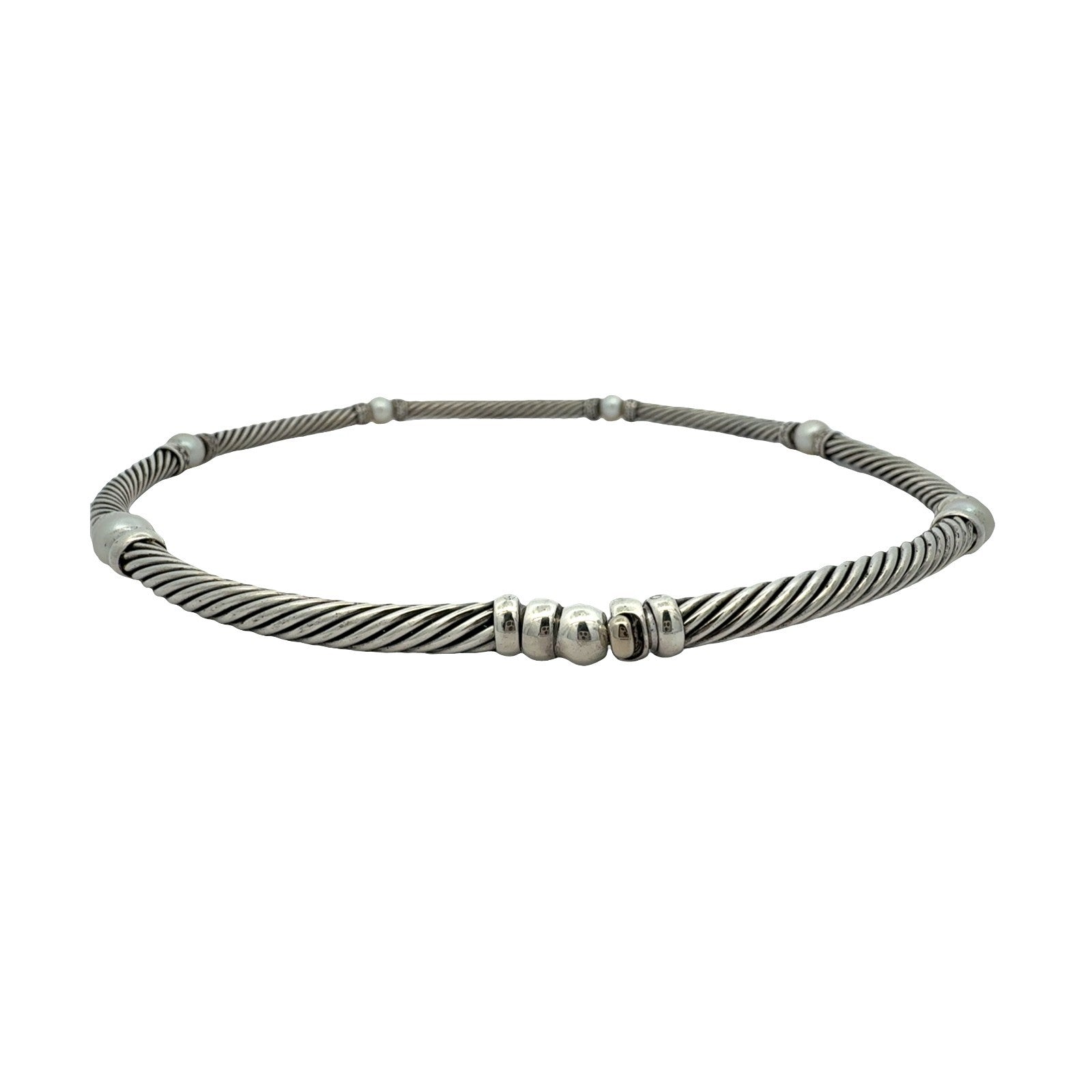 David Yurman Sterling Silver Pearl & 0.64cttw Diamond Hampton Cable Choker 15.5"4