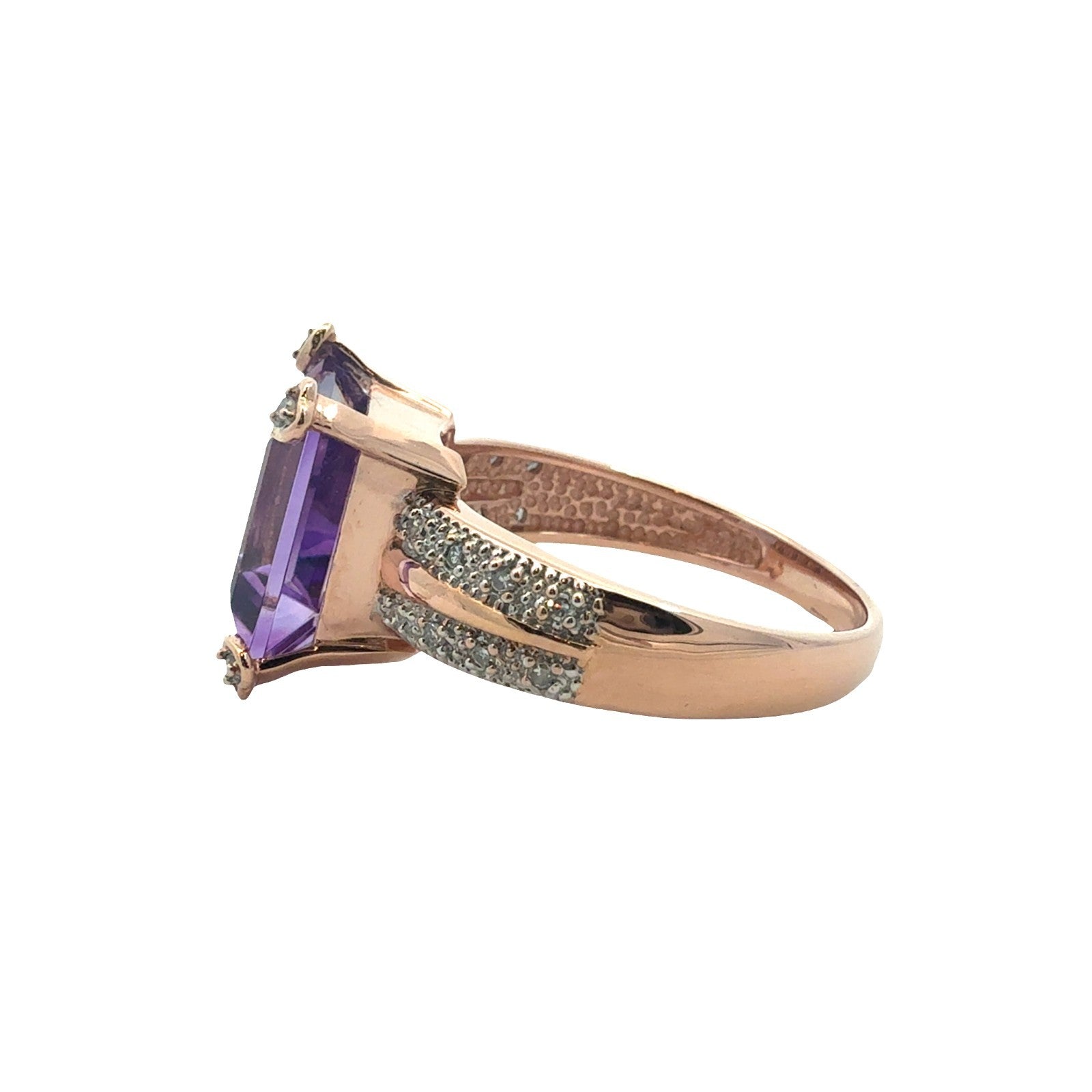 14k Rose Gold 3.81ctw Square Amethyst and 0.10ctw Diamond Ring4