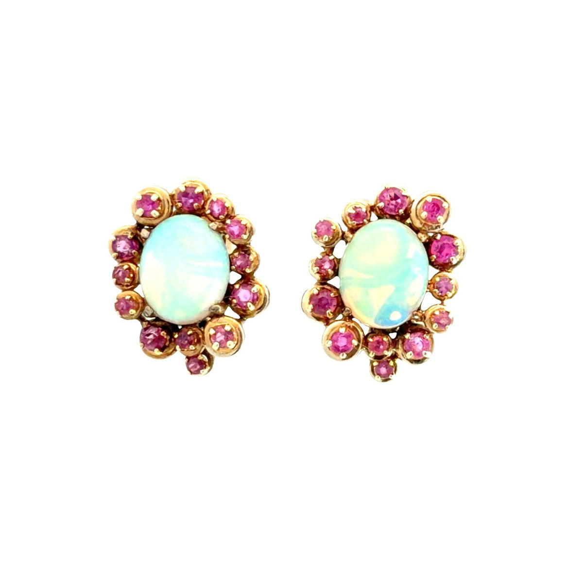 14k Yellow Gold 3.52ctw Ruby and 1.08ctw Opal Pin & Earring Set1