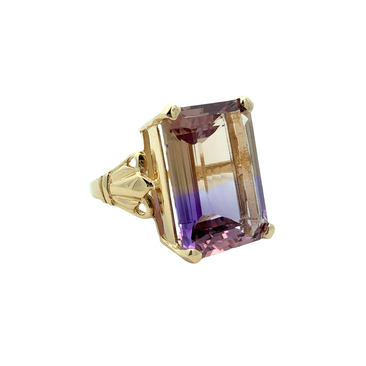 Vintage JCR 14k Yellow Gold 11.58tcw Ametrine Emerald-Cut Cocktail Ring Size 71