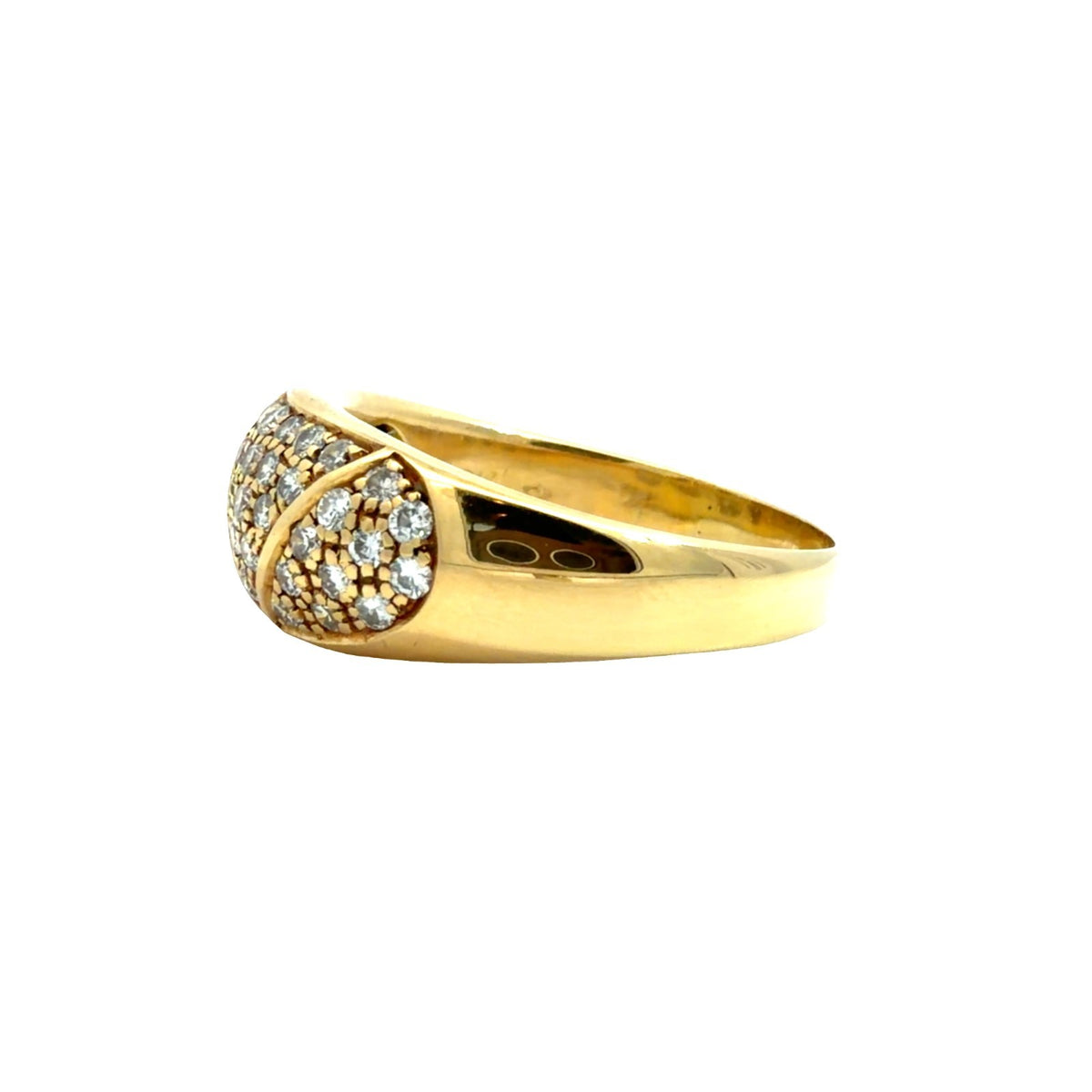 Stamped 18k Yellow Gold Dome Ring with Pavé Set 0.91ctw Diamonds Size 8.53