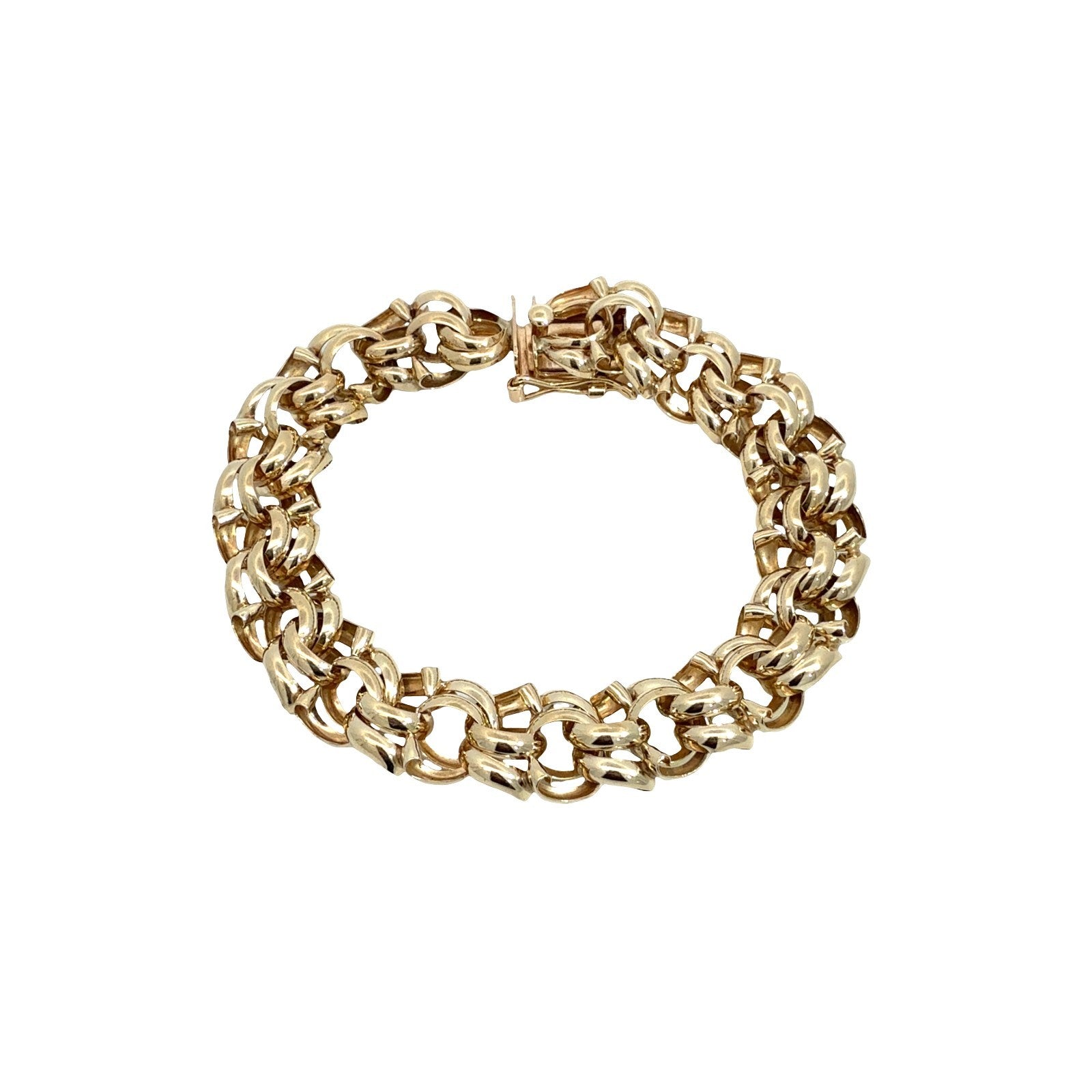 14k Yellow Gold Stamped Chunky Double Interlocking Link Chain Bracelet 7.5"0