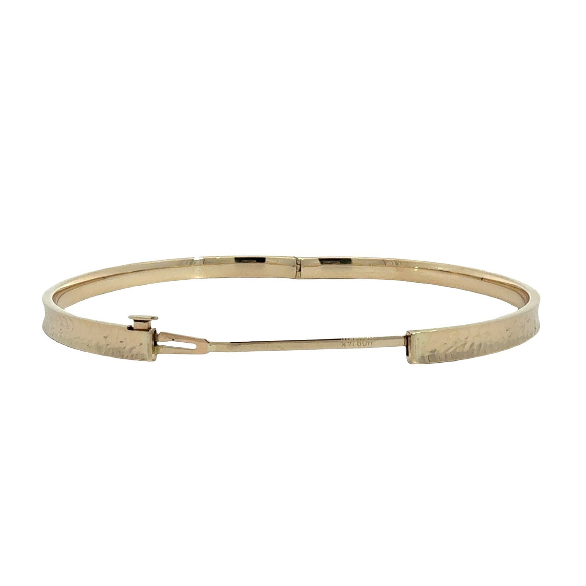 14k Yellow Gold Textured Hinged Bangle Bracelet 7.5"5