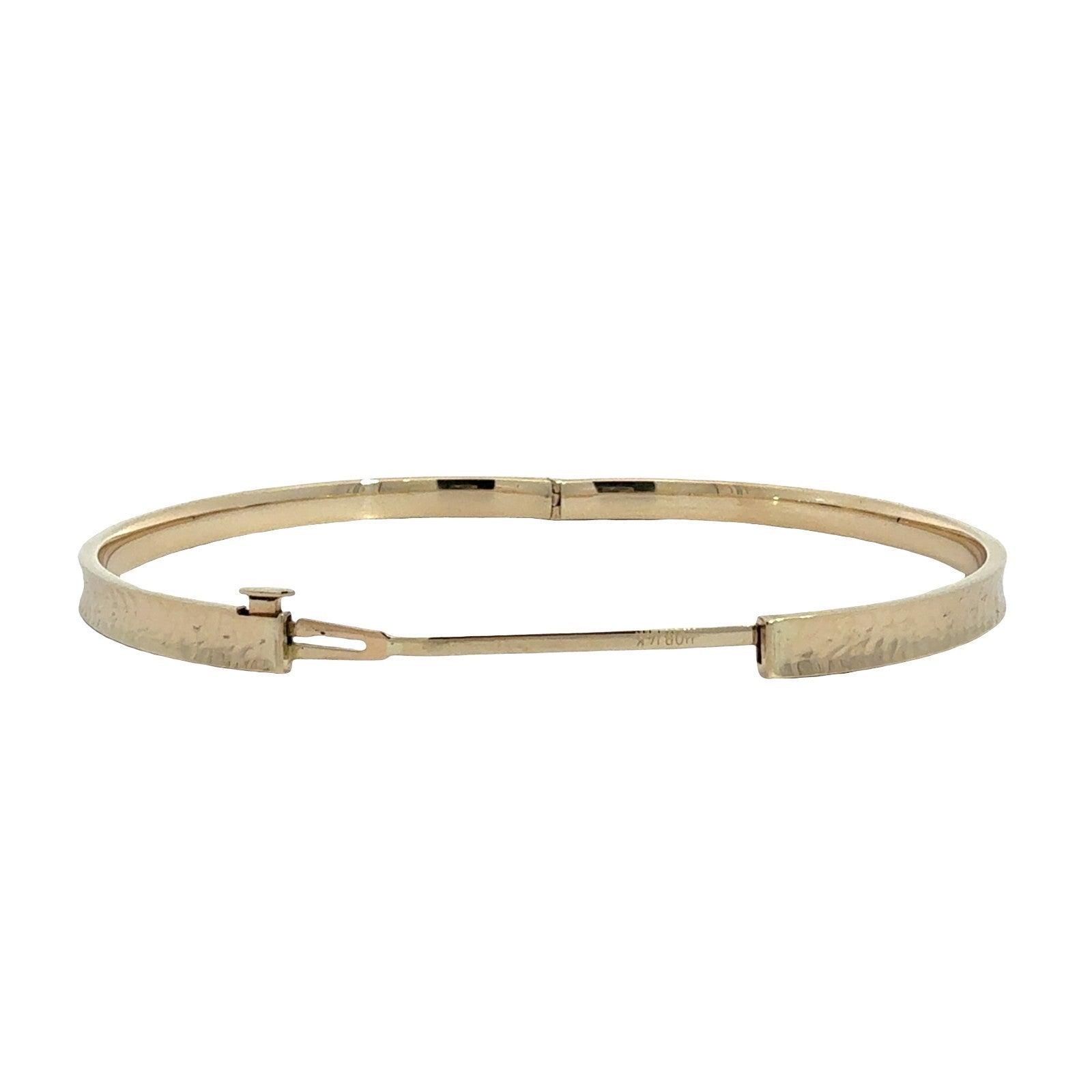 14k Yellow Gold Textured Hinged Bangle Bracelet 7.5"5