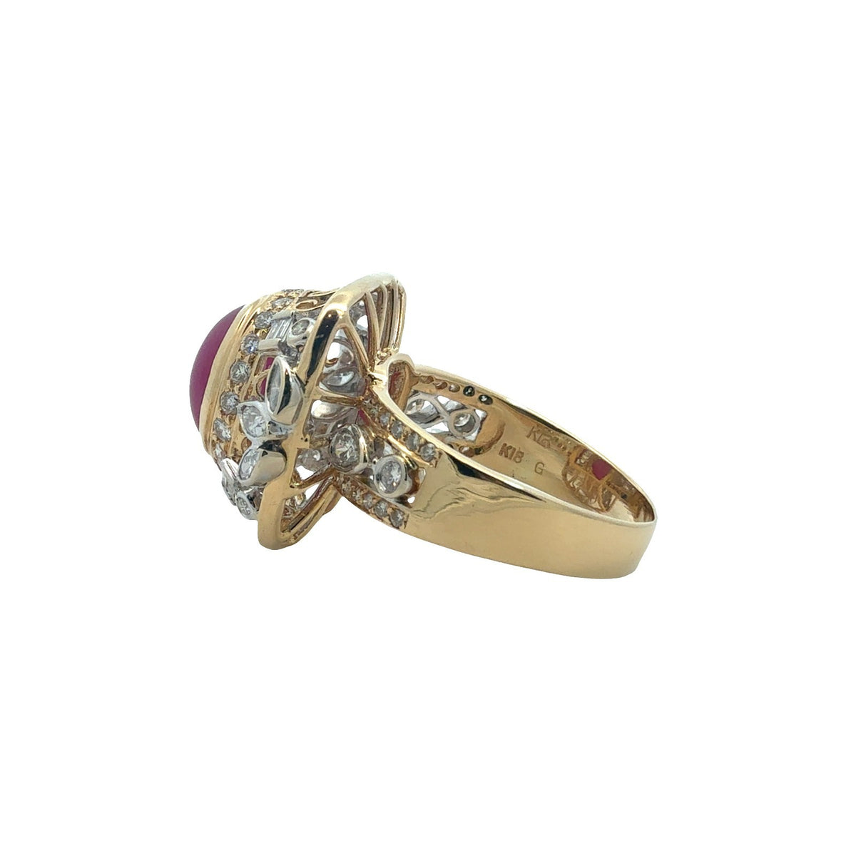 18k Yellow Gold Two Toned 1.13ctw Diamond & 5.00ctw Ruby Cocktail Ring Size 7.55