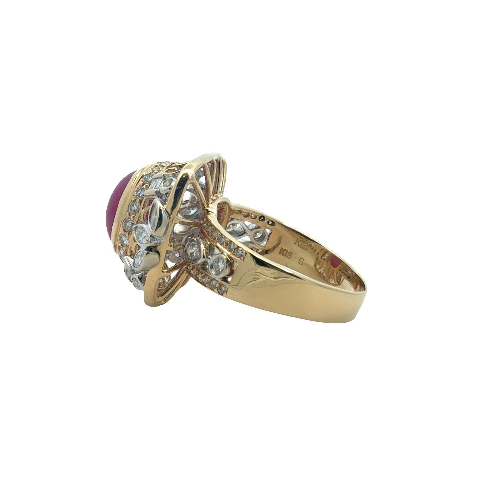 18k Yellow Gold Two Toned 1.13ctw Diamond & 5.00ctw Ruby Cocktail Ring Size 7.55