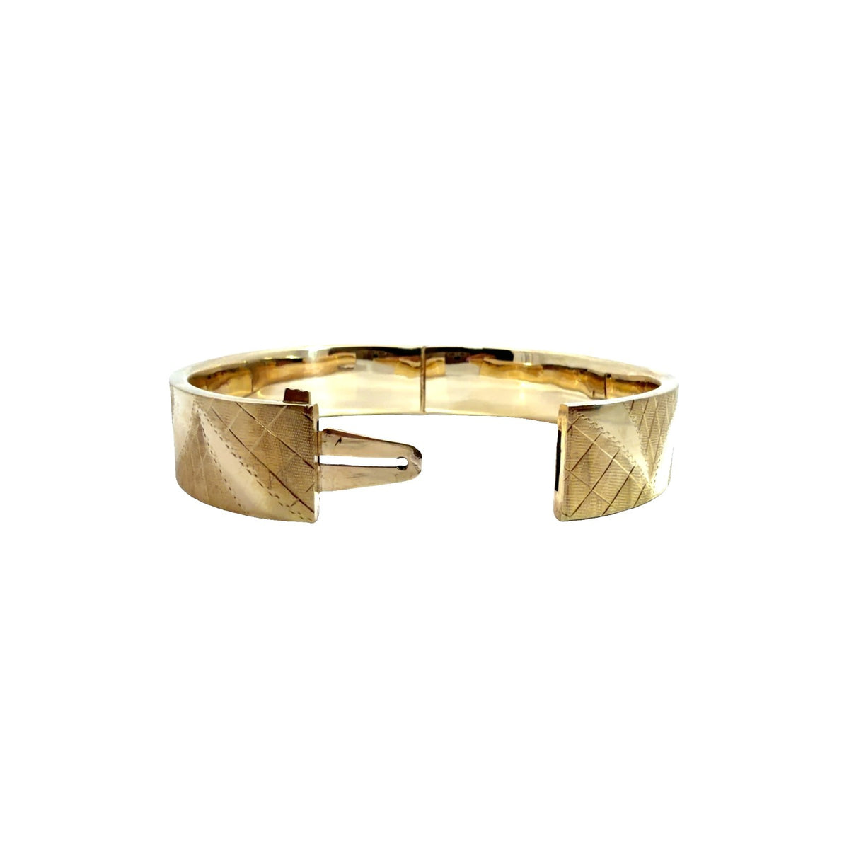 Vintage 13k Yellow Gold Etched Floral Motif Hinged Bangle Bracelet5