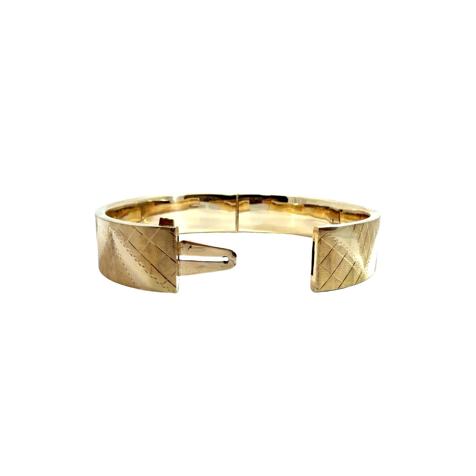 Vintage 13k Yellow Gold Etched Floral Motif Hinged Bangle Bracelet5