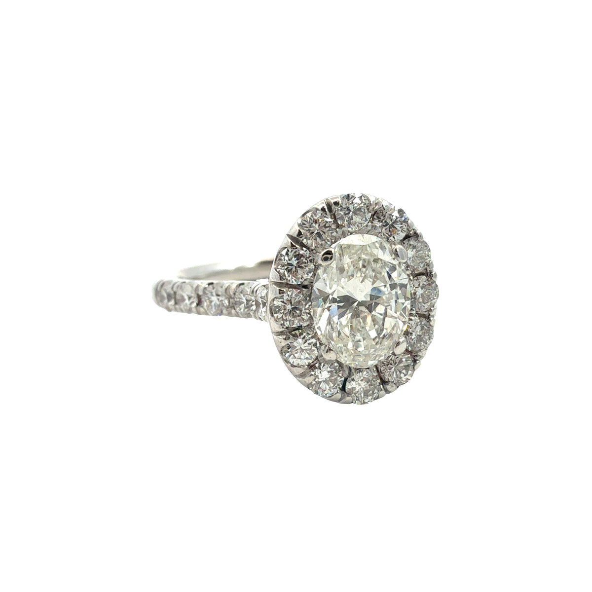Vintage 18k White Gold 1.00ctw Oval Diamond Halo Engagement Ring