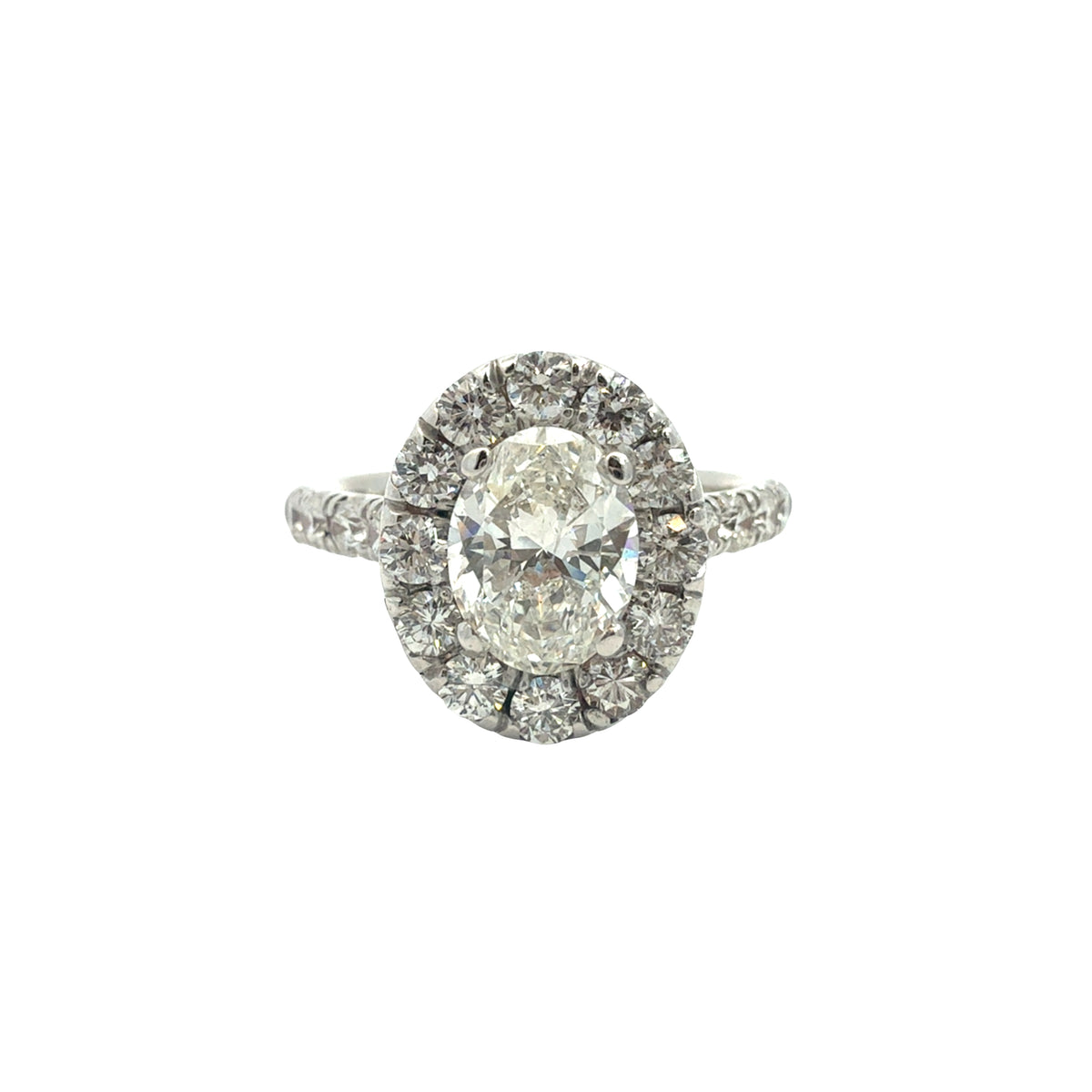 Vintage 18k White Gold 1.00ctw Oval Diamond Halo Engagement Ring