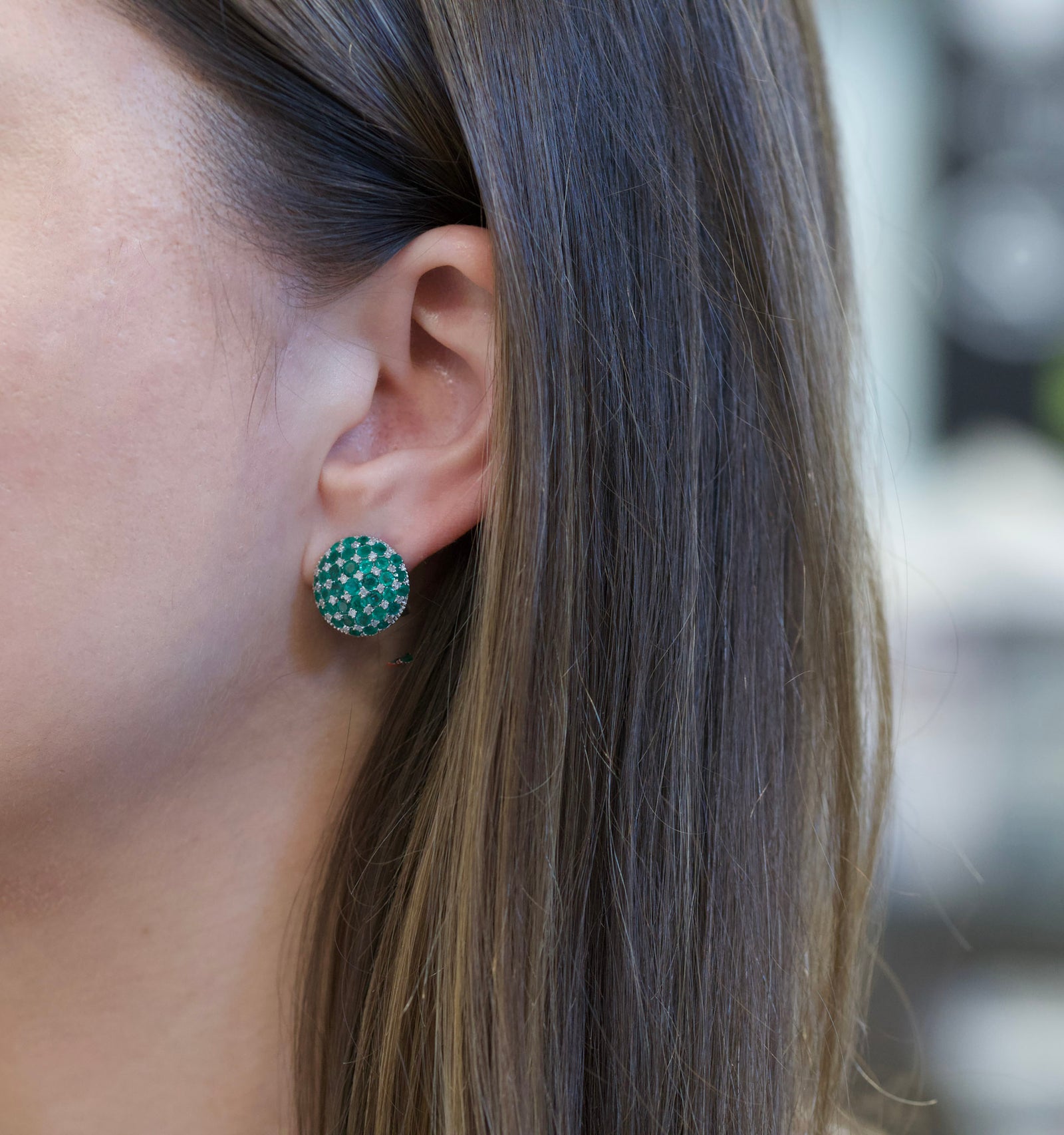 14k White Gold 1.86ctw Emerald and 0.32ctw Diamond Earrings0