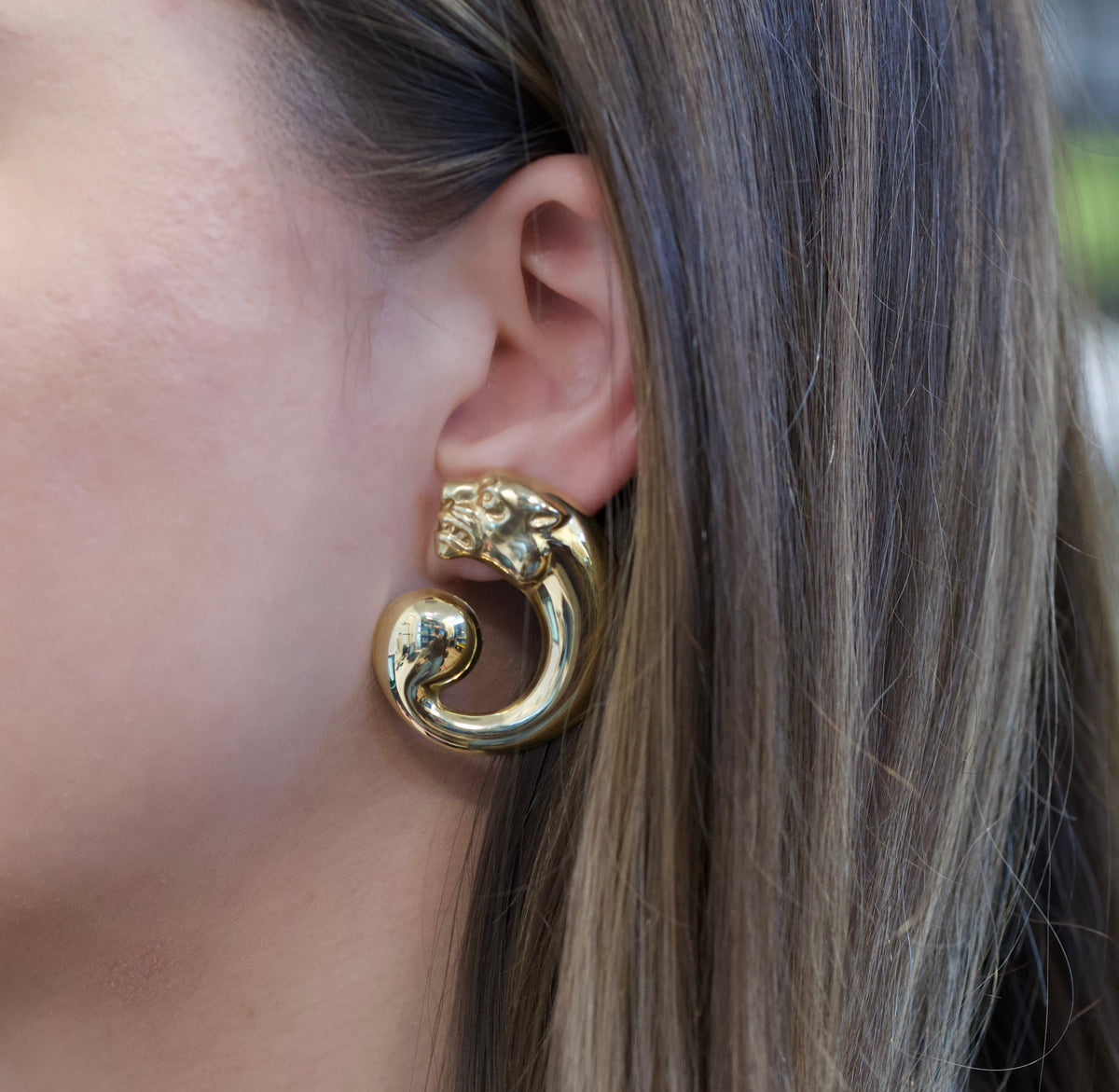 Vintage 14k Yellow Gold Bassani Panther Earrings