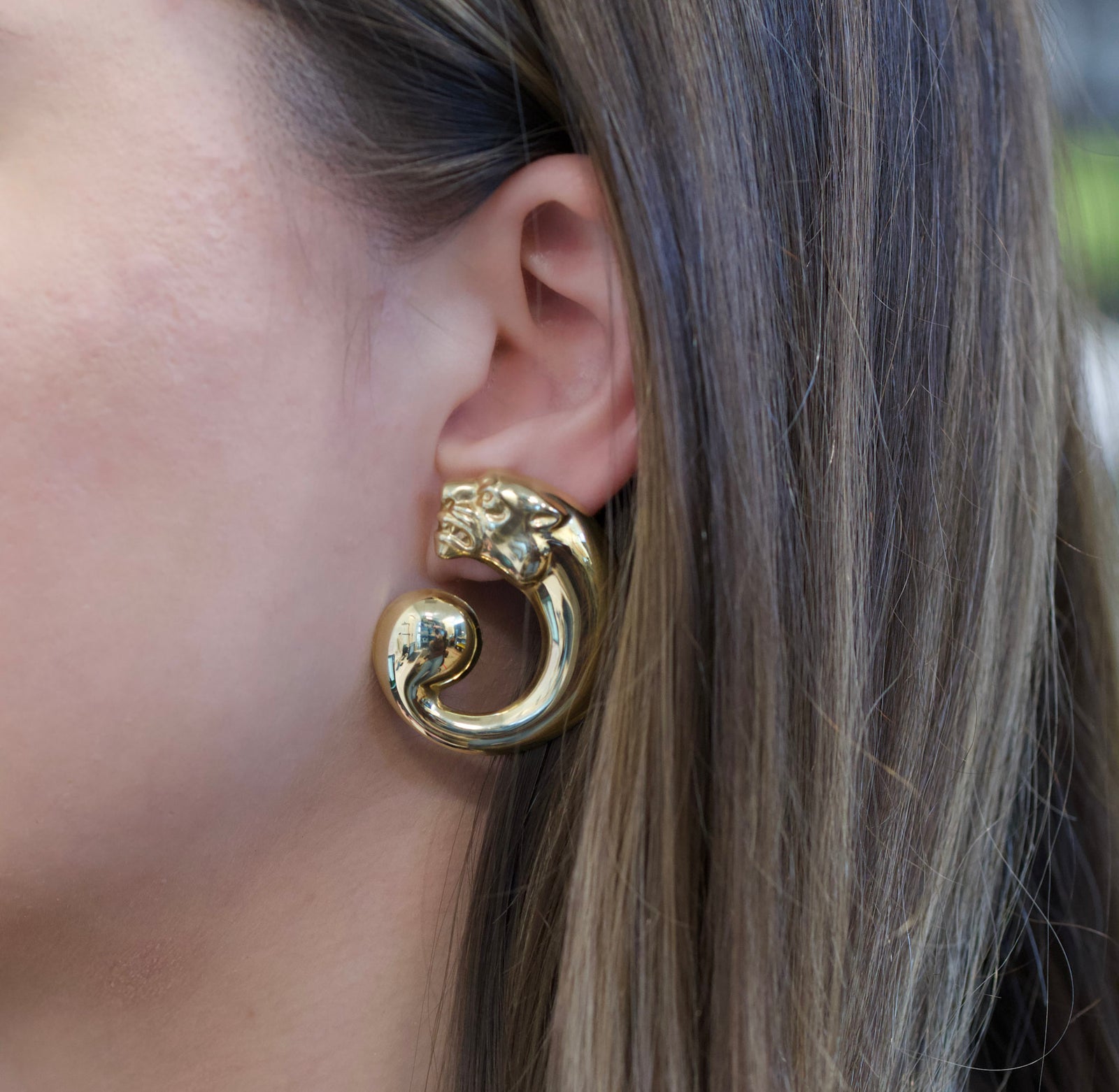 Vintage 14k Yellow Gold Bassani Panther Earrings0