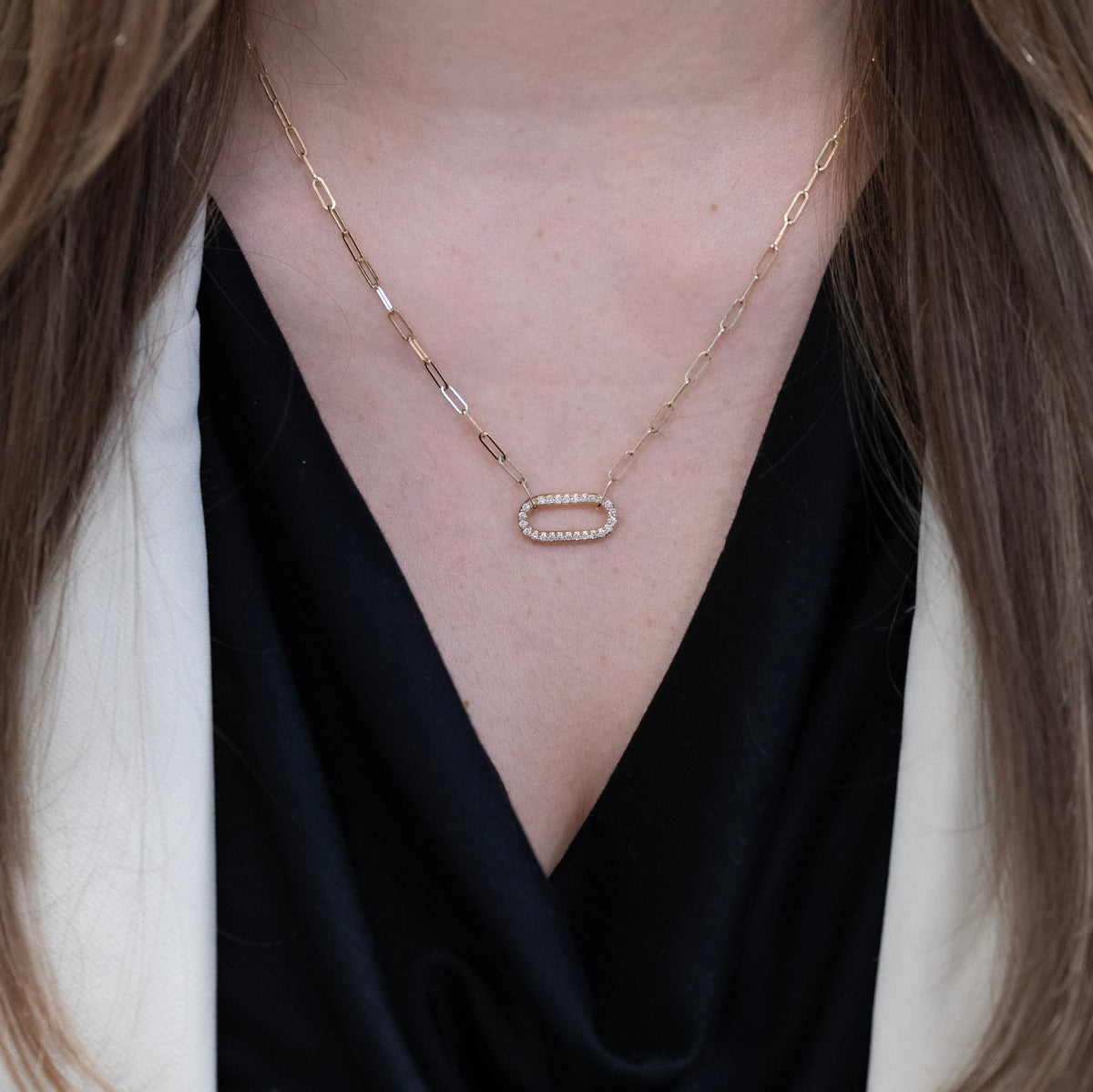 Estate 14k Yellow Gold and Diamond Chain Link Necklace 18"