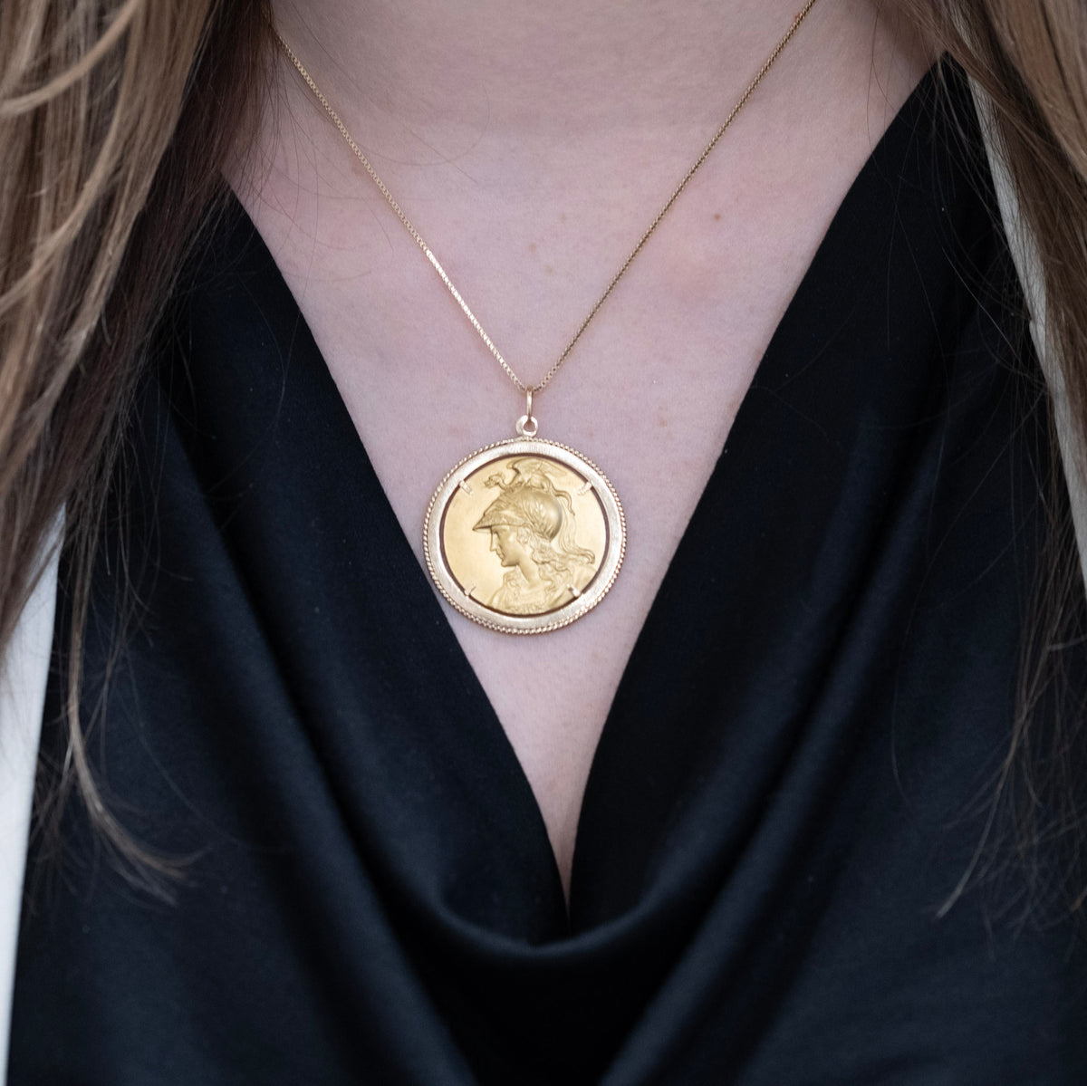 18k Yellow Gold Ancient Greek Athena Coin Pendant