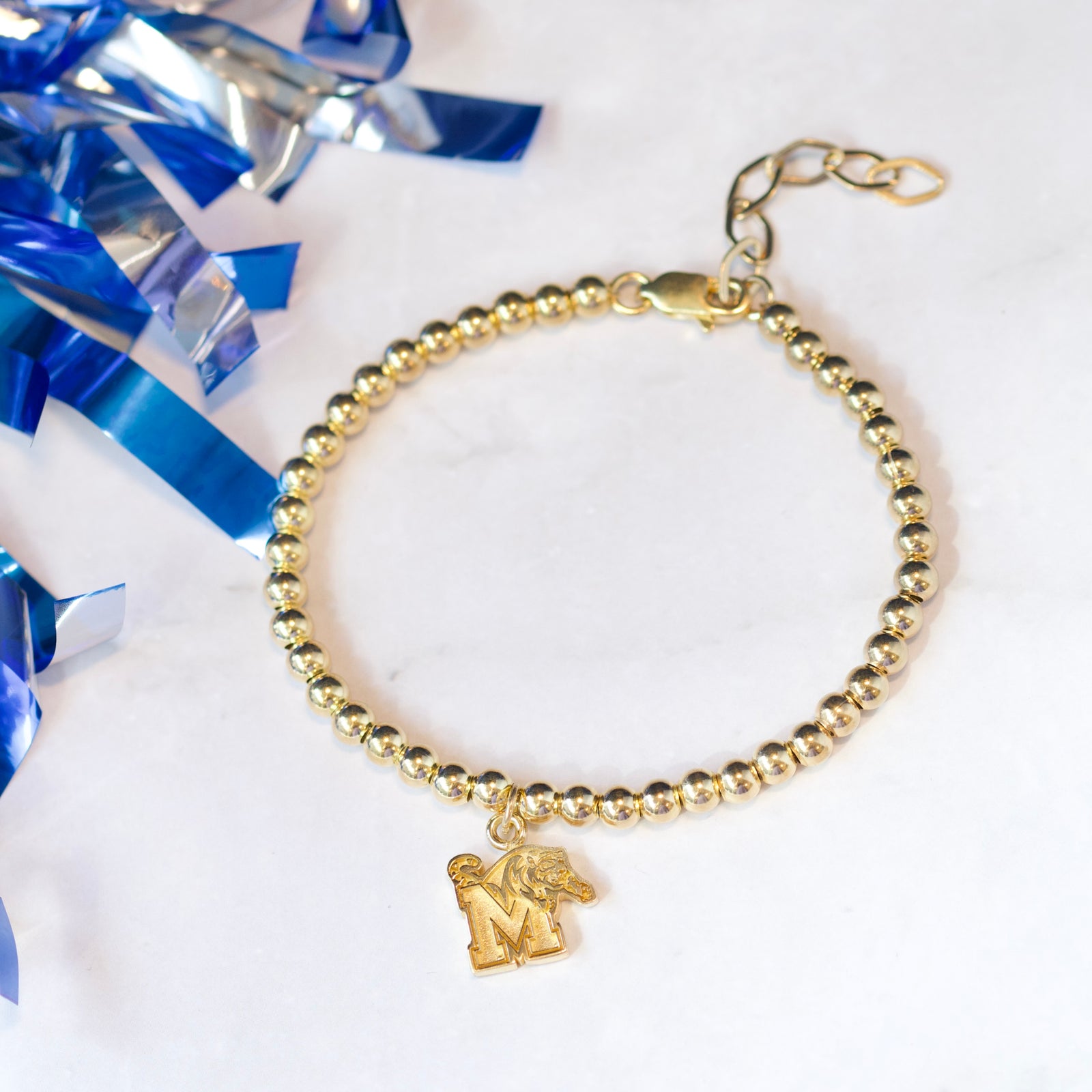 Memphis Tigers Gold Plated Beaded Bracelet