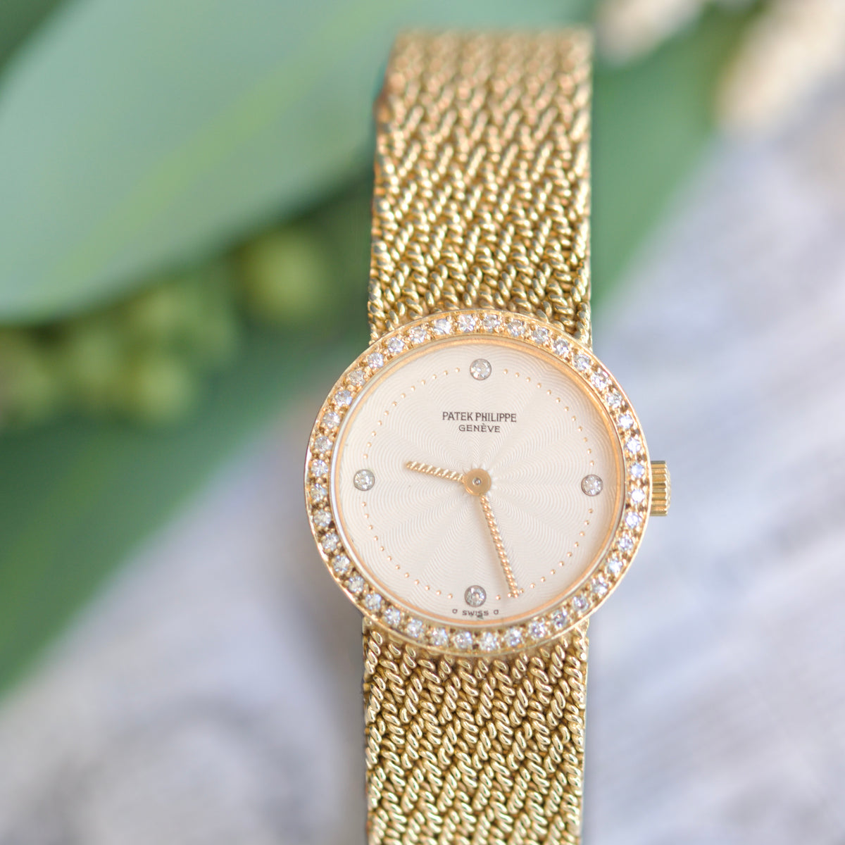 Patek Philippe 18k Yellow Gold and Diamond Bracelet Watch Circa 1985