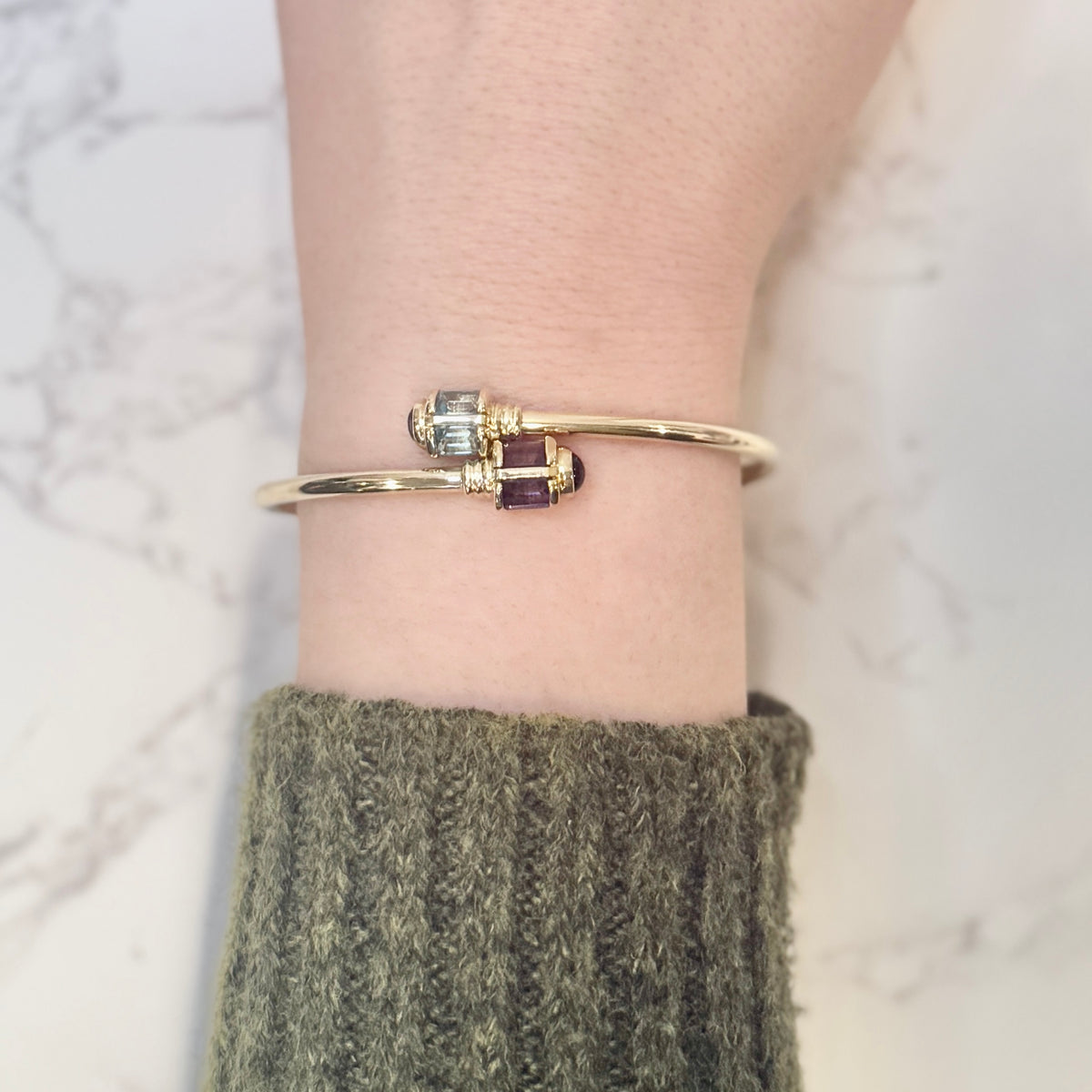 Estate 14k Yellow Gold 1.16ctw Amethyst and 1.57ctw Topaz Flex Bangle