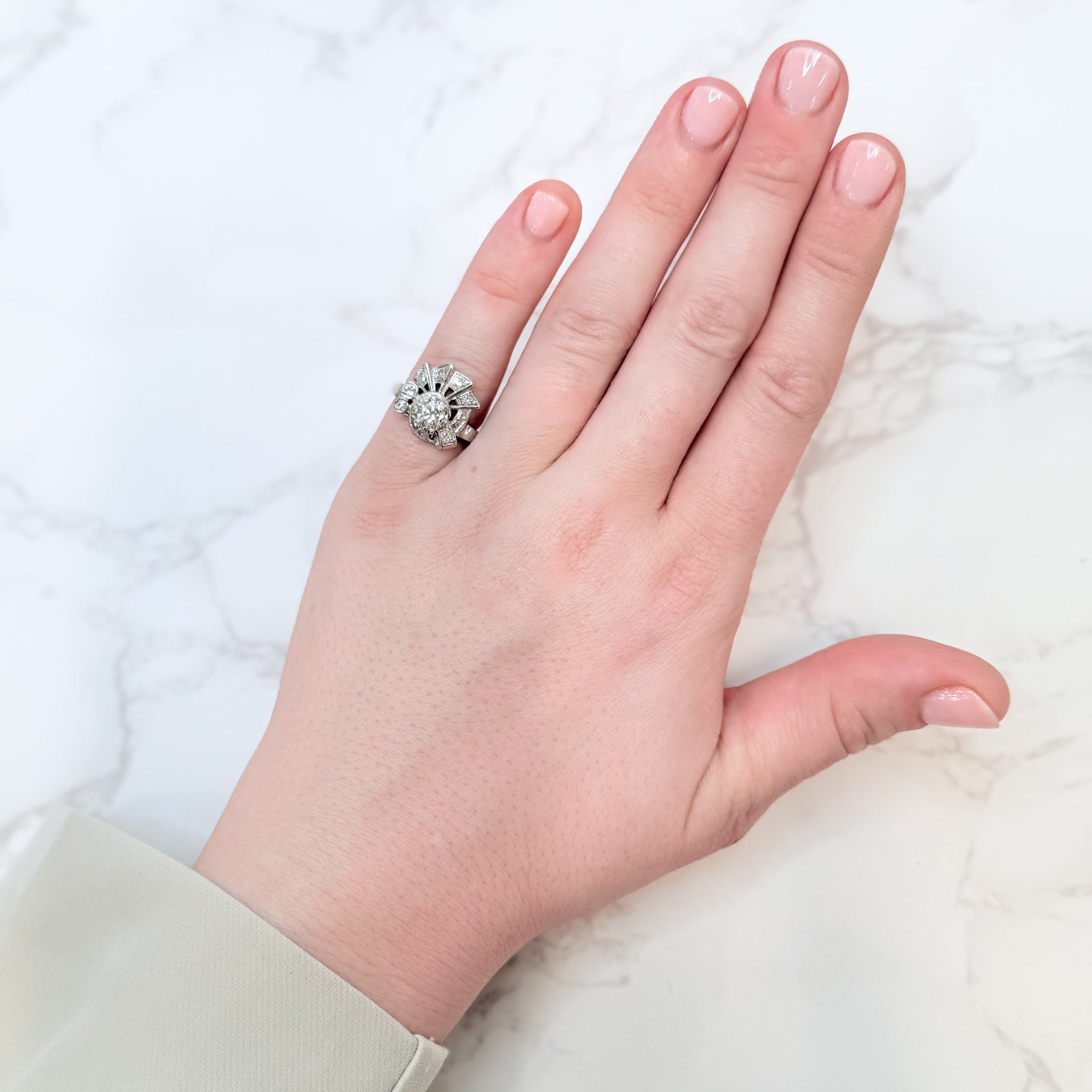 Vintage Art Deco 14k White Gold 0.44ctw Diamond Ring Size 5.50