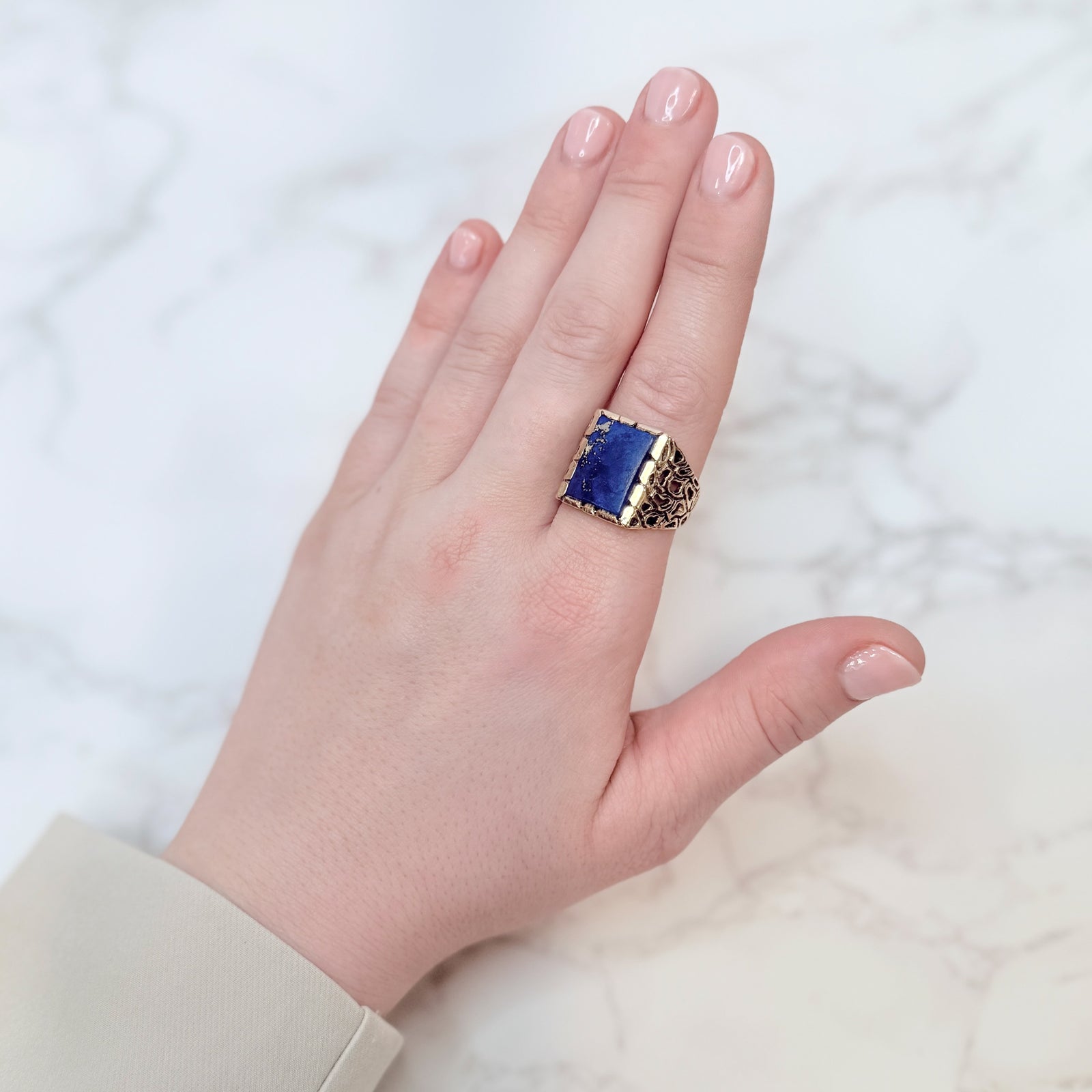 Vintage Stamped 14k Yellow Gold 3.29ctw Lapis Lazuli Ring Size 100