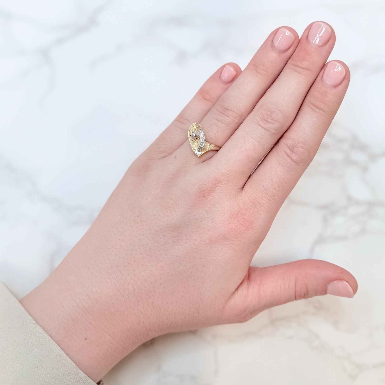 Stamped 14k Yellow Gold and Diamond Bypass Ring Size 6.250