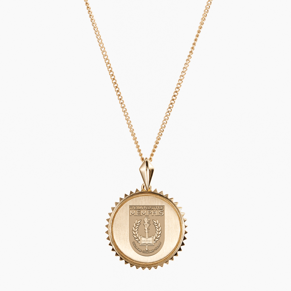Memphis Tigers 14k Yellow Gold Sunburst Pendant-Shield