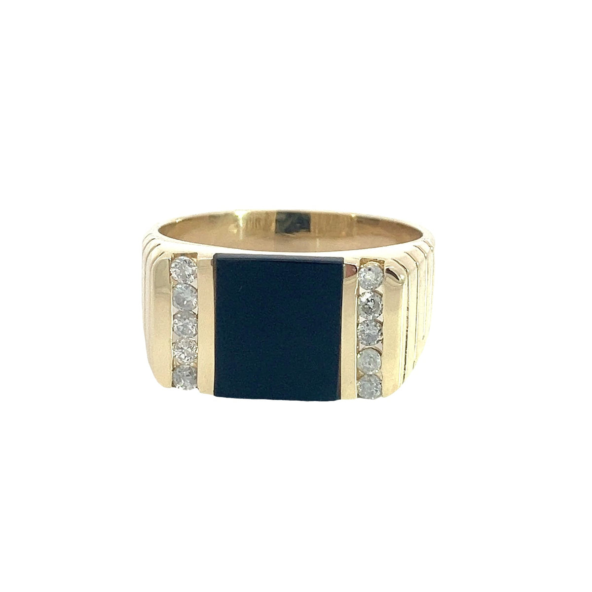 Vintage Men&#39;s 14k Yellow Gold Onyx and 0.35 Diamond Signet Ring