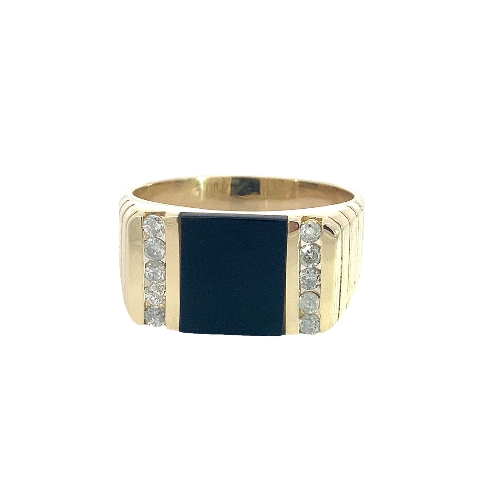 Vintage Men's 14k Yellow Gold Onyx and 0.35 Diamond Signet Ring