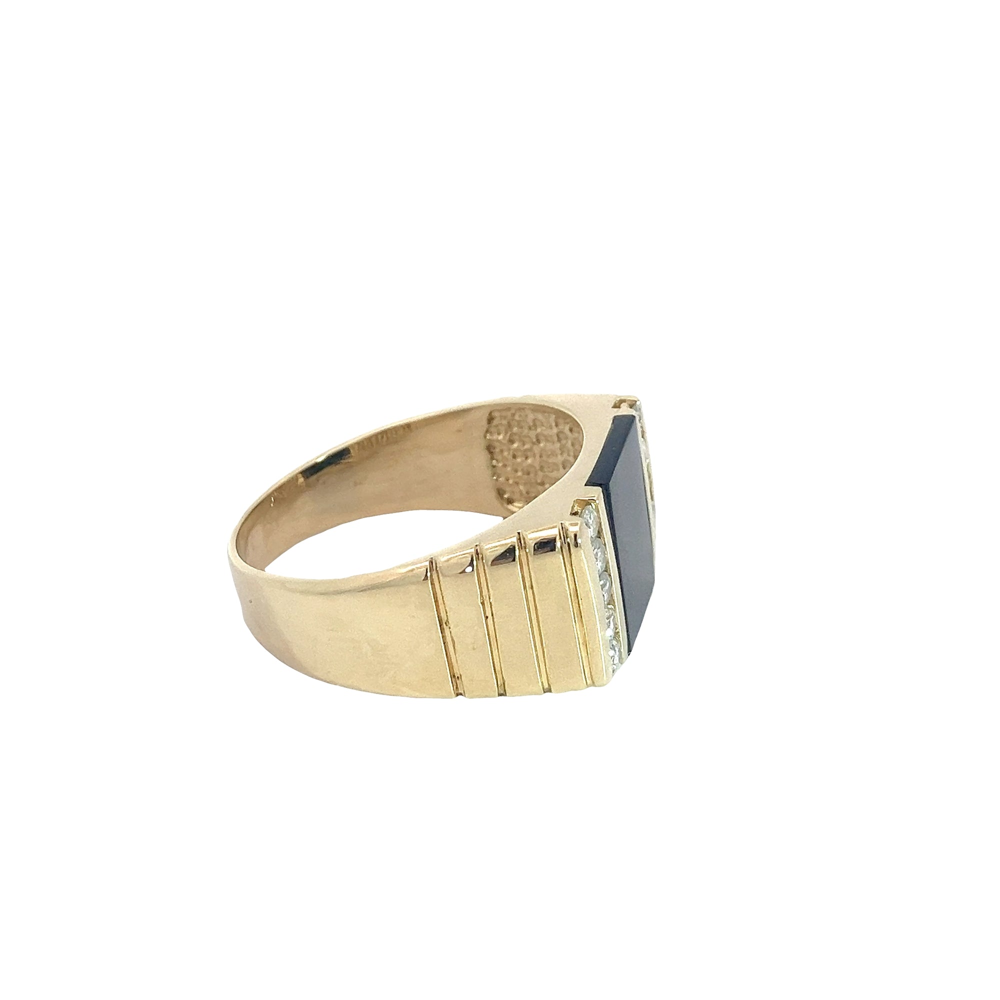 Vintage Men's 14k Yellow Gold Onyx and 0.35 Diamond Signet Ring