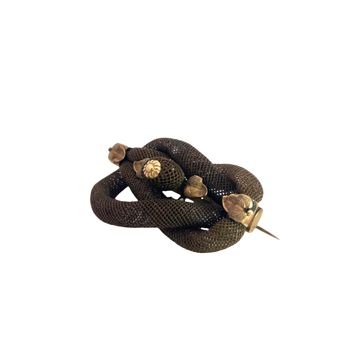 Victorian 10k Gold Mourning Woven Hair Brooch