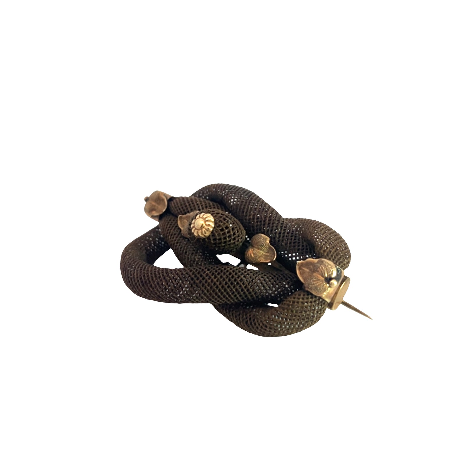 Victorian 10k Gold Mourning Woven Hair Brooch