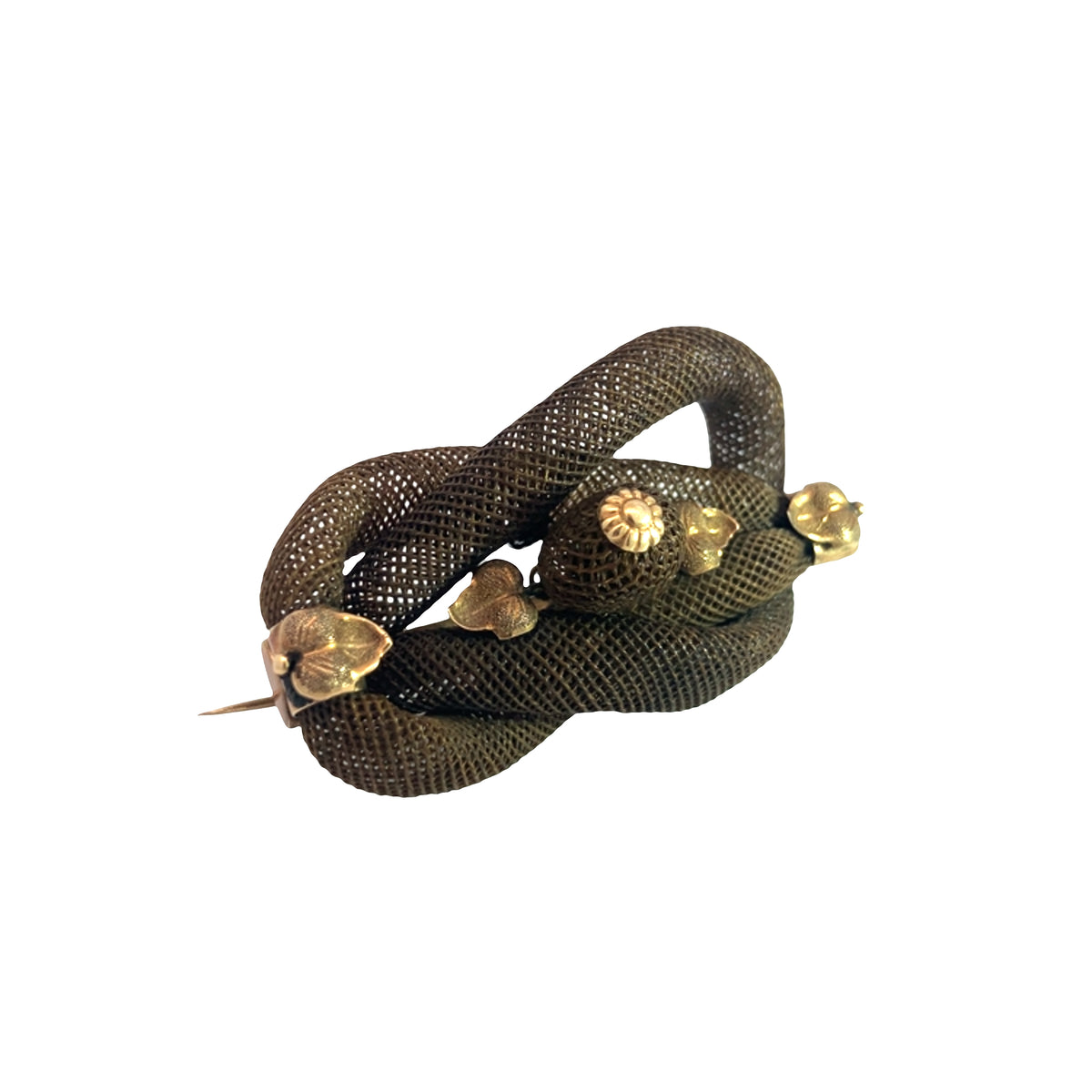 Victorian 10k Gold Mourning Woven Hair Brooch