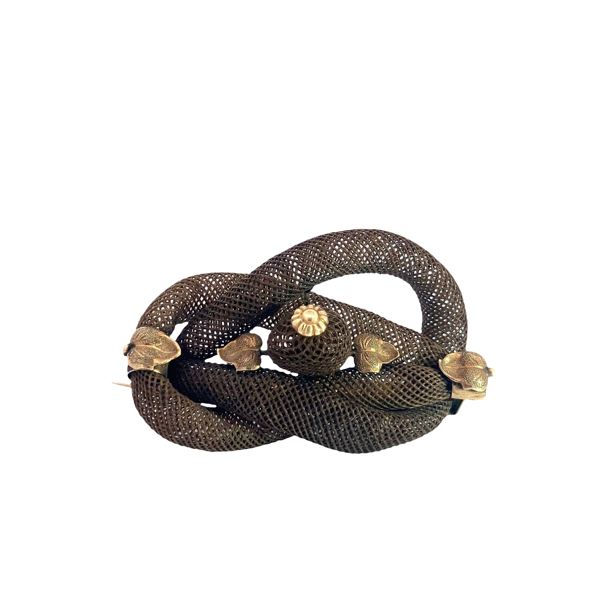 Victorian 10k Gold Mourning Woven Hair Brooch