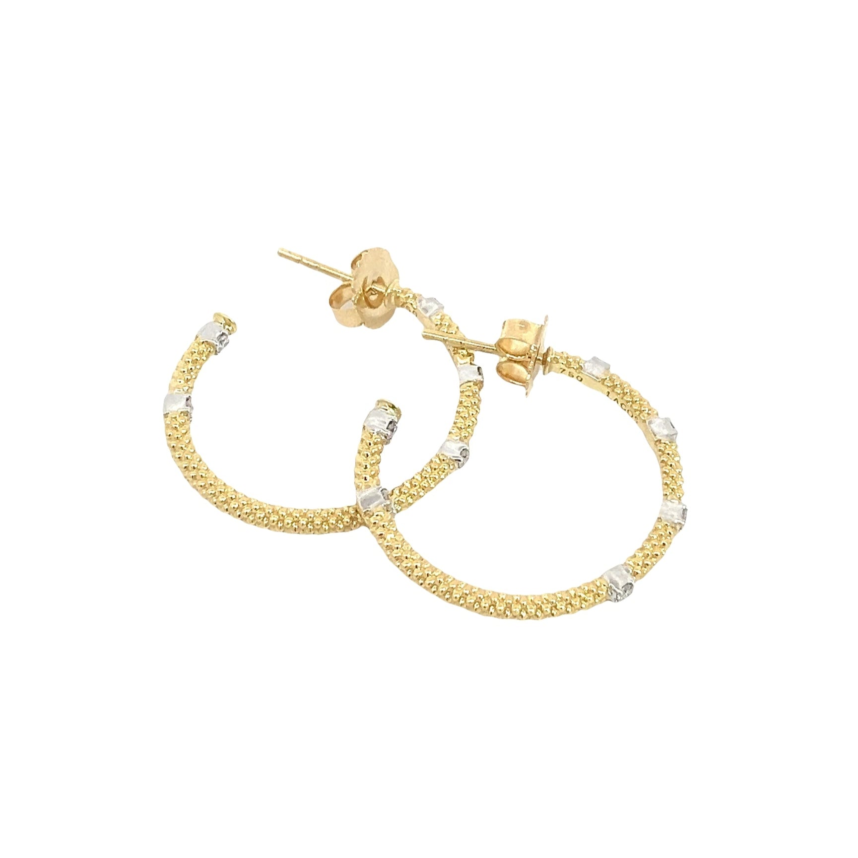 Vintage 18k Yellow Gold and 0.20ctw Diamond Hoop Earrings