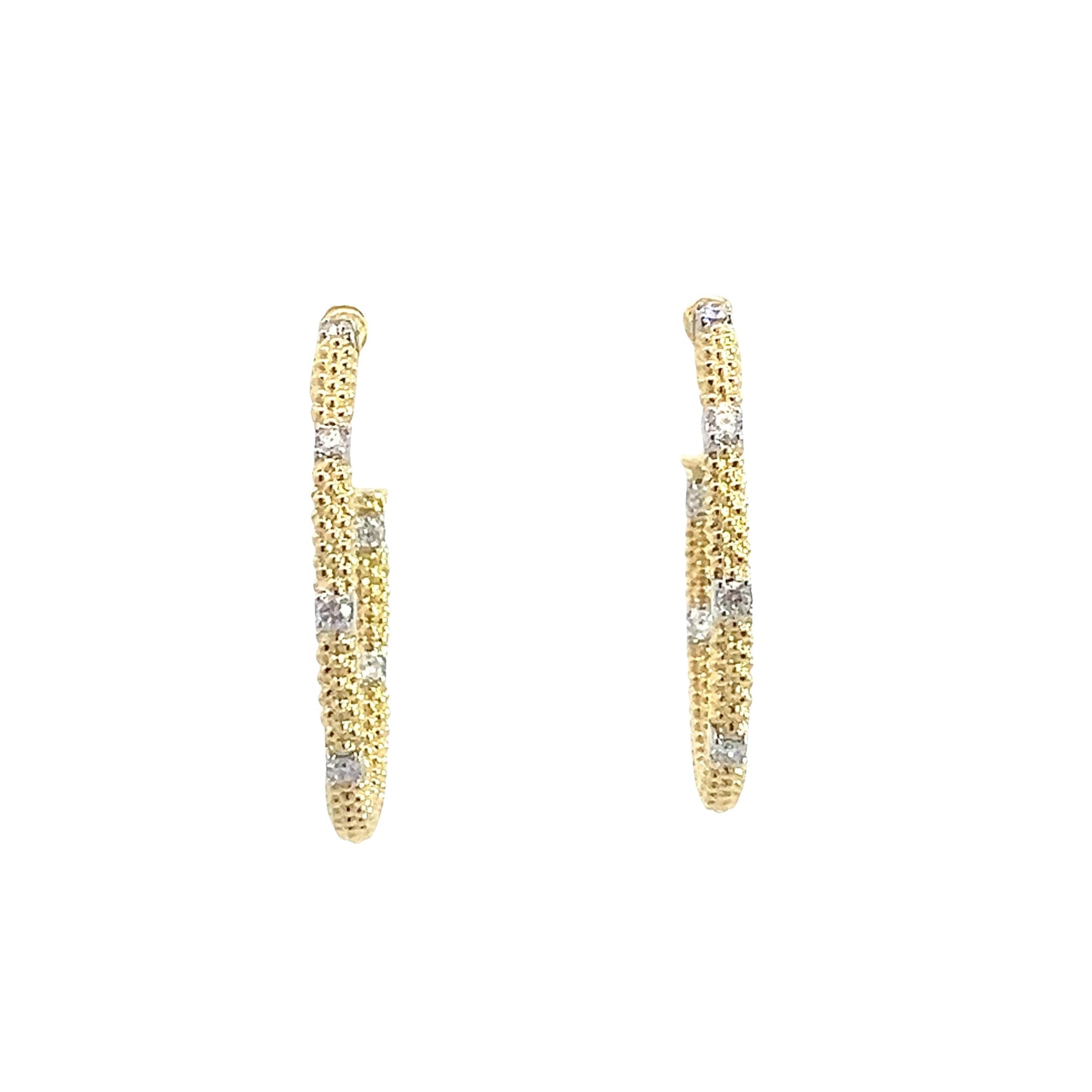 Vintage 18k Yellow Gold and 0.20ctw Diamond Hoop Earrings