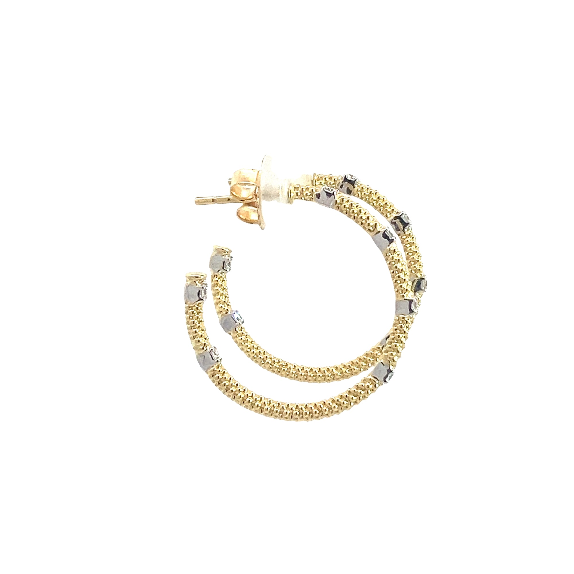 Vintage 18k Yellow Gold and 0.20ctw Diamond Hoop Earrings