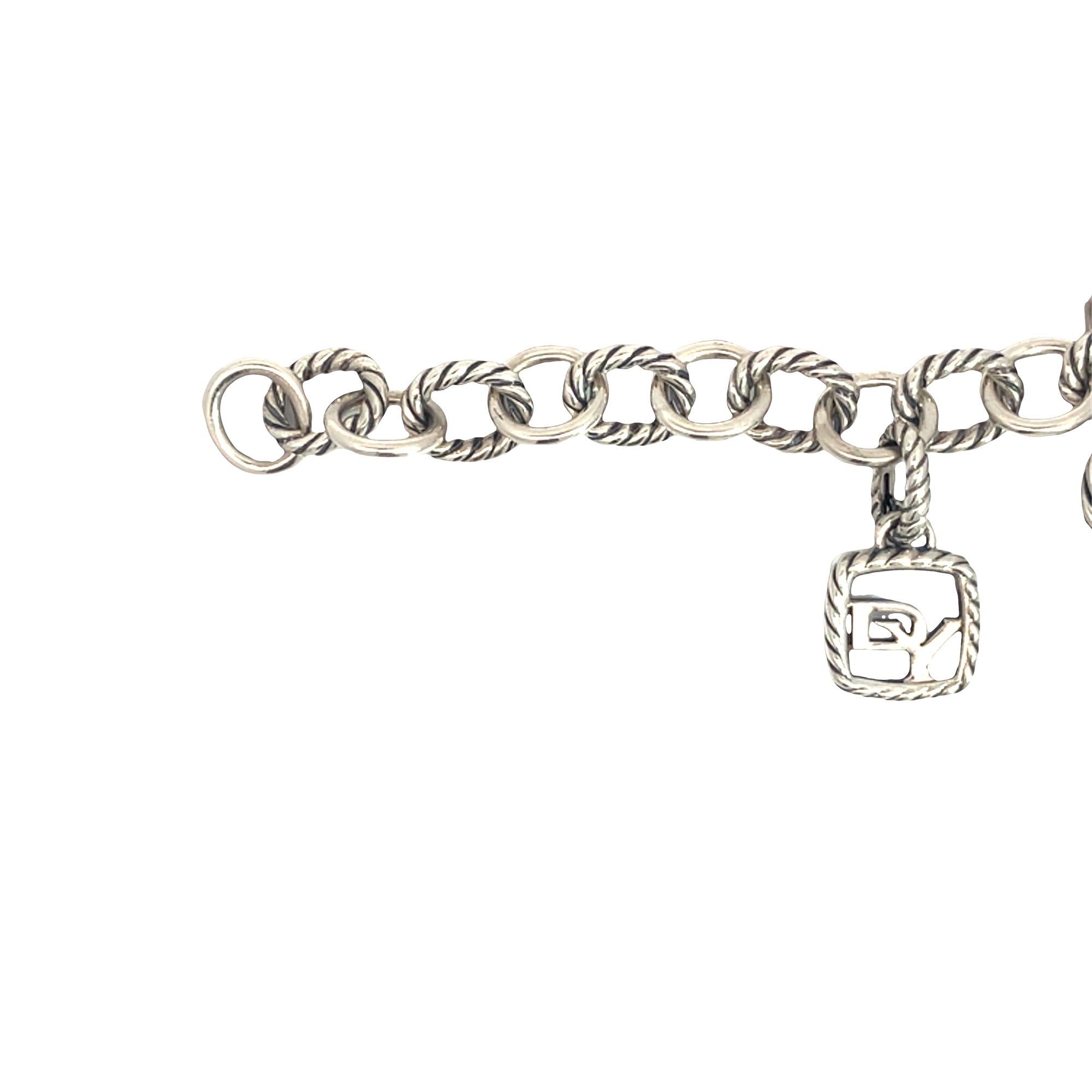 Estate David Yurman Sterling Silver Amethyst Oval Link Cable Charm Bracelet