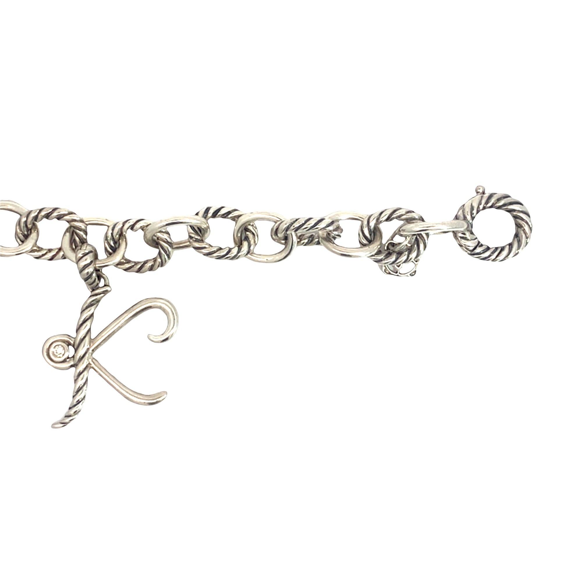 Estate David Yurman Sterling Silver Amethyst Oval Link Cable Charm Bracelet