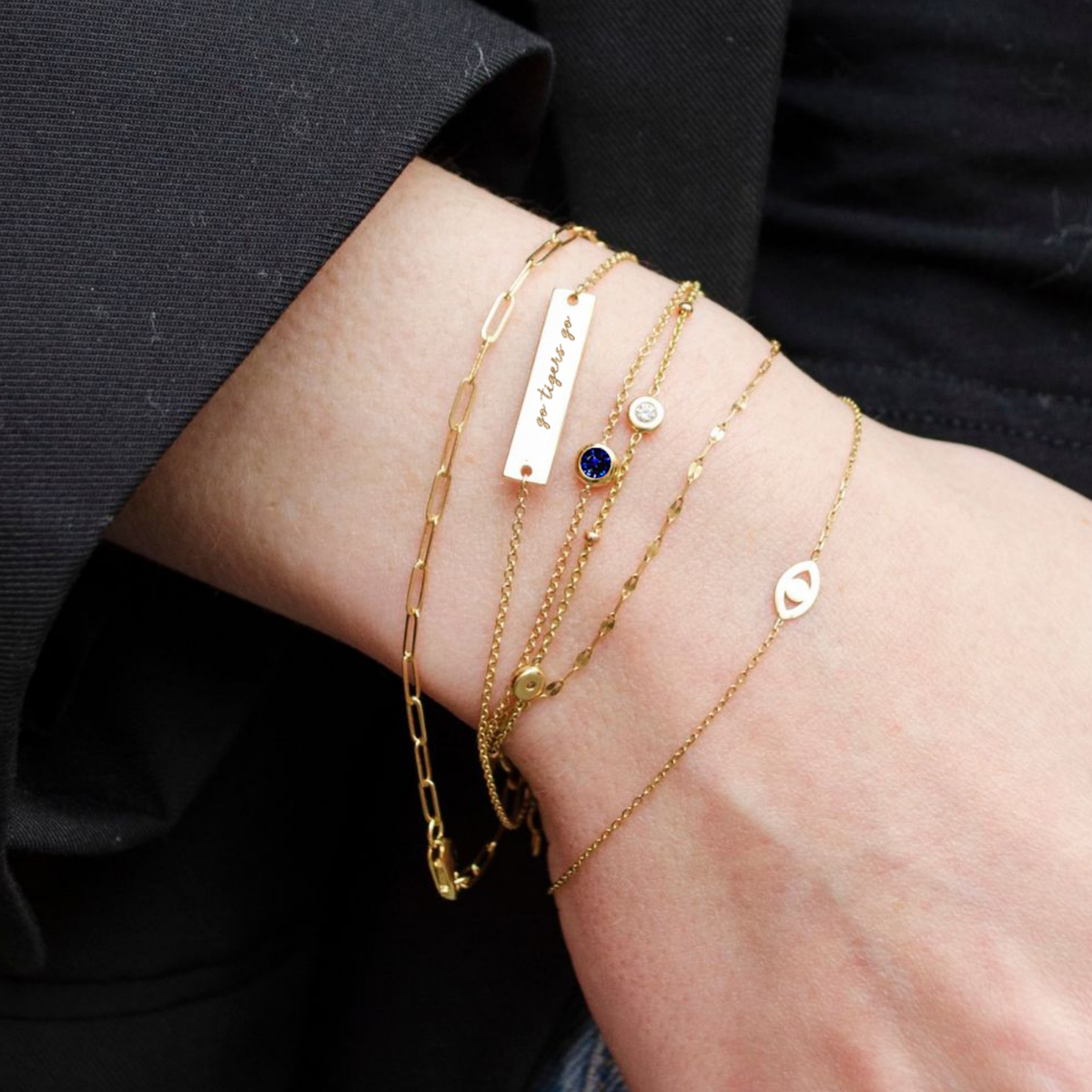 Memphis Tigers 14k Yellow Gold Go Tigers Go Bar Bracelet