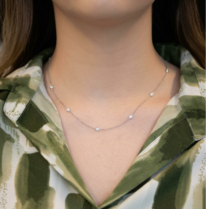 The Jewel Box 14k White Gold 1.00cttw Bezel Diamond Station Necklace