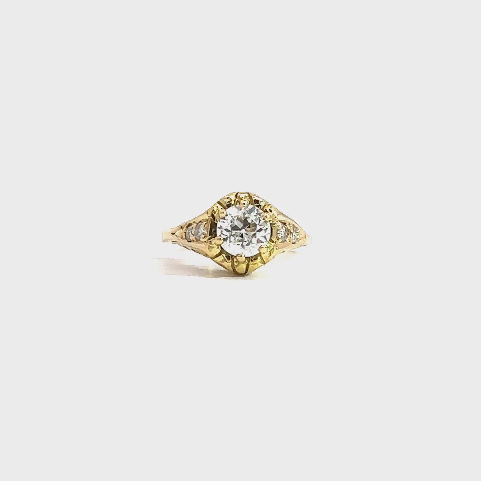 Vintage 18k Yellow Gold 1.05cttw Euro Cut Diamond Engagement Ring