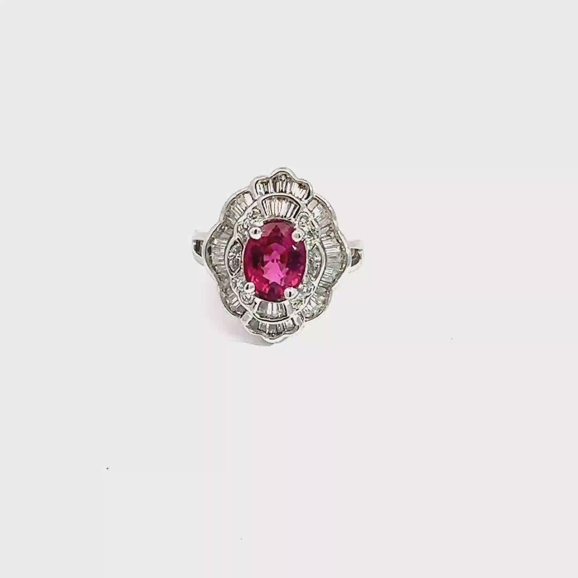 Vintage 18k White Gold Oval 2.30ctw Tourmaline and 1.05ctw Diamond Ring