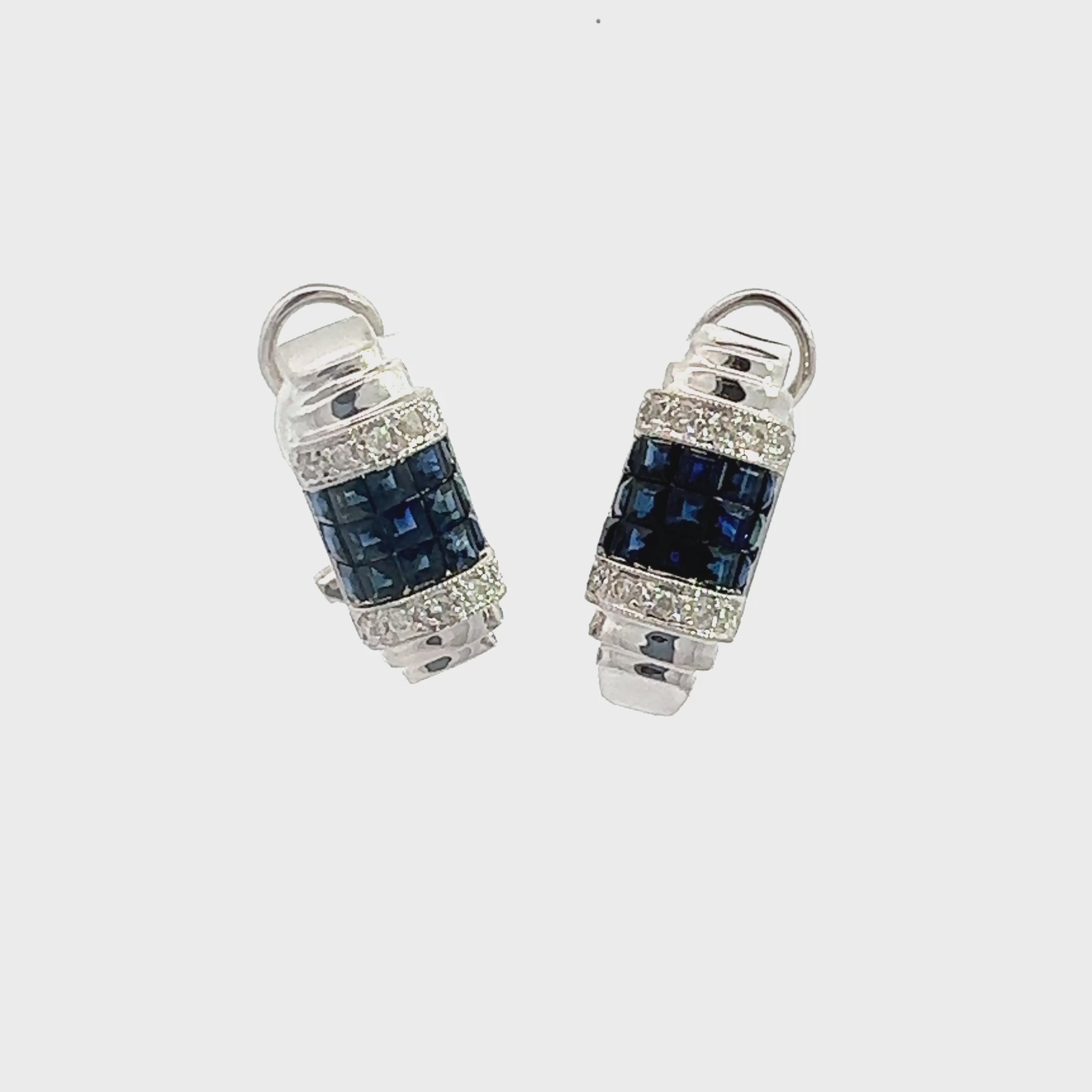 Estate 18k White Gold 1.20cttw Sapphire & 0.15cttw Diamond Earrings