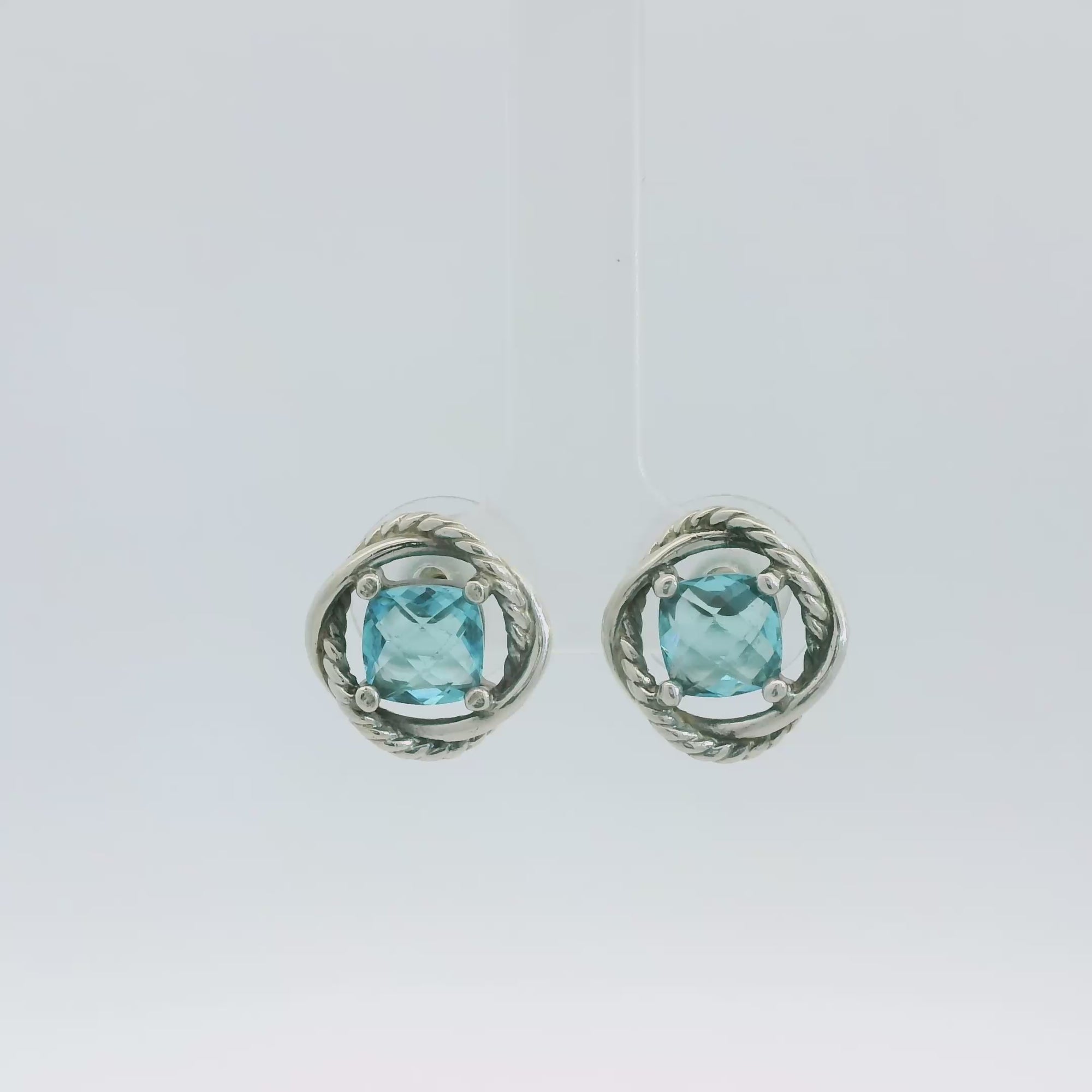 Estate David Yurman Sterling Silver Hampton Blue Topaz Infinity Earrings